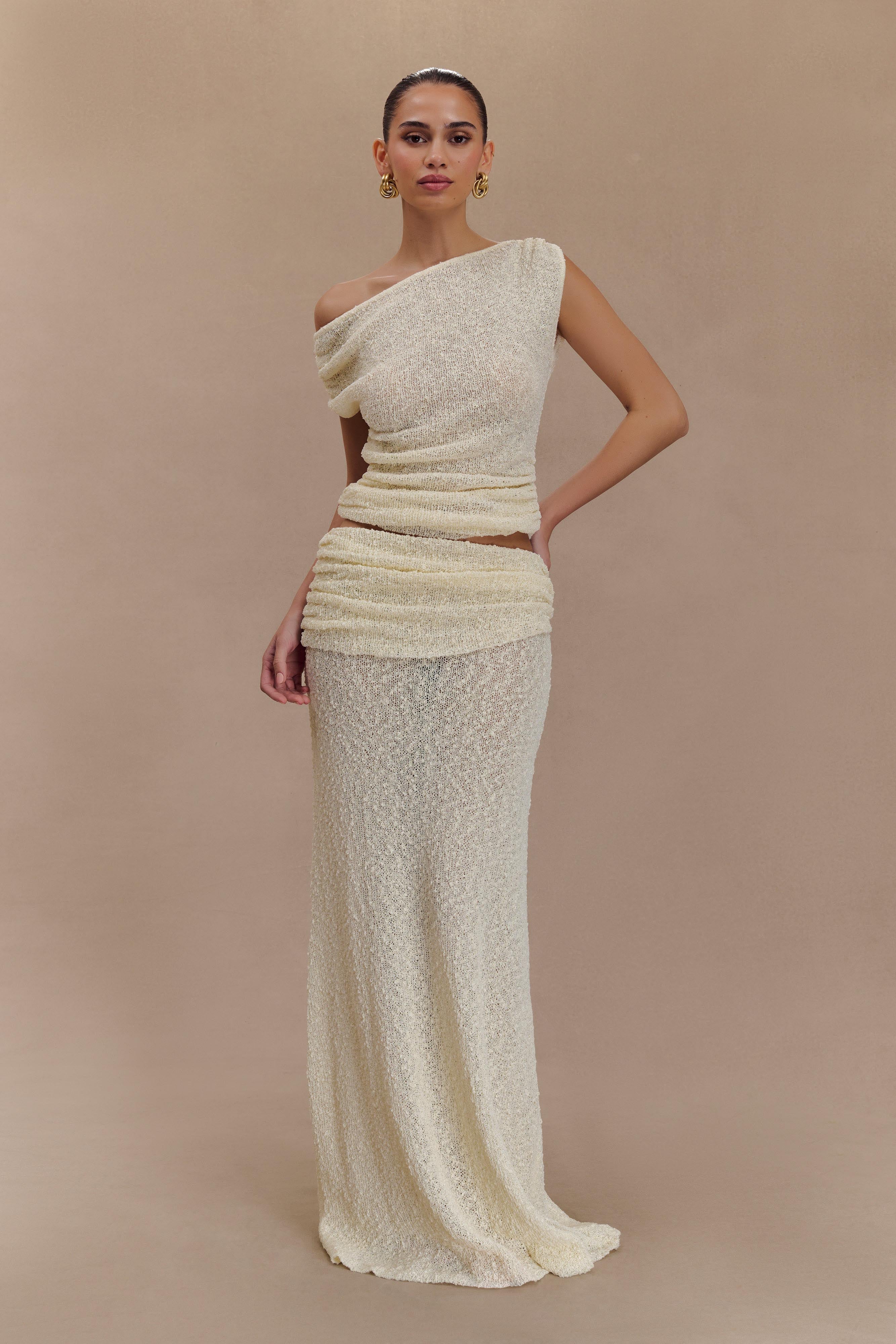 Chloe Off Shoulder Boucle Knit Top - Ivory、mySite、solidvoid