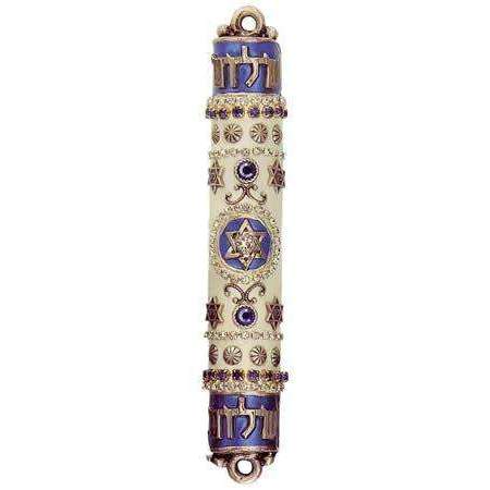 Michal Golan Swarovski Crystals on White and Blue Mezuzah、mySite、topwebapps