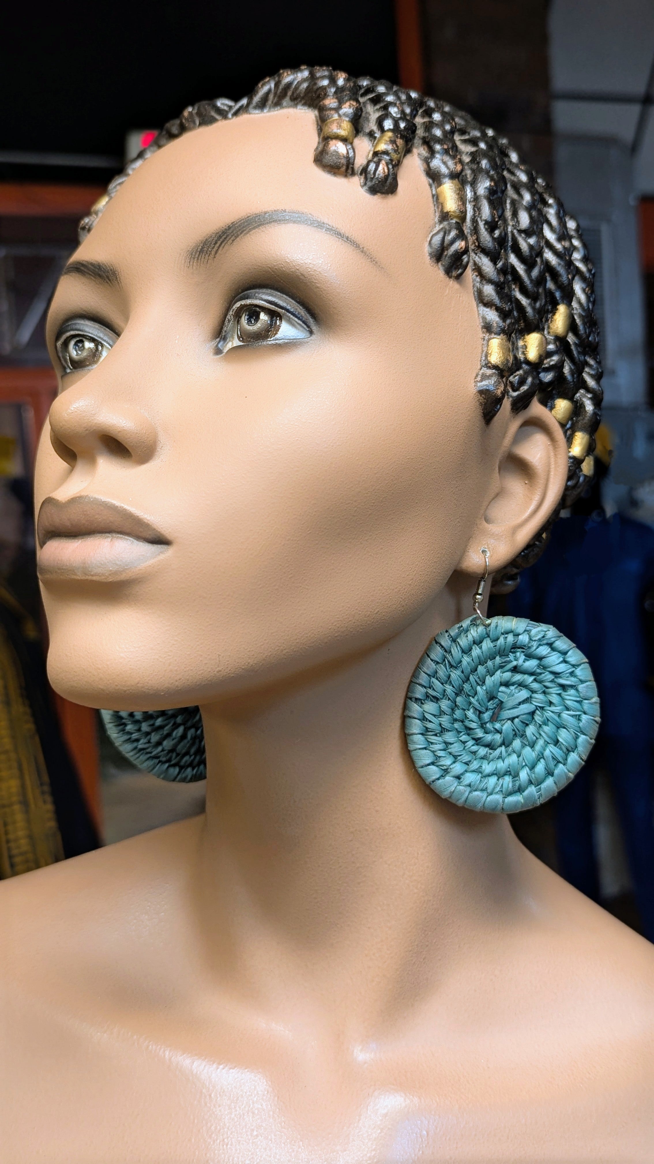 Dupsie's Teal Kiboko Circular Raffia African Earrings DPJAERT4、mySite、solidvoid