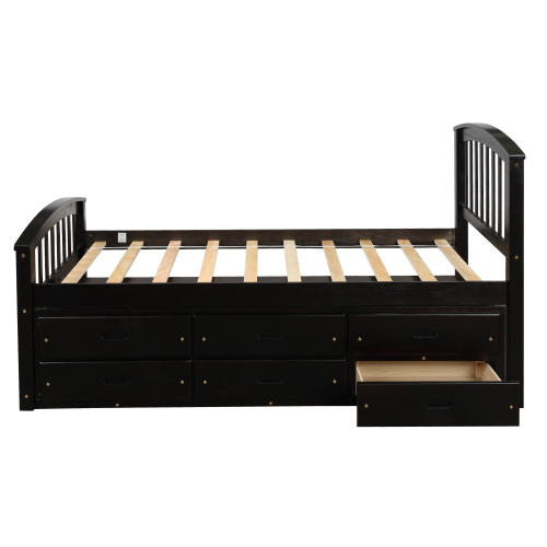 Orisfur. Twin Size Platform Storage Bed Solid Wood Bed with 6 Drawers、、casual