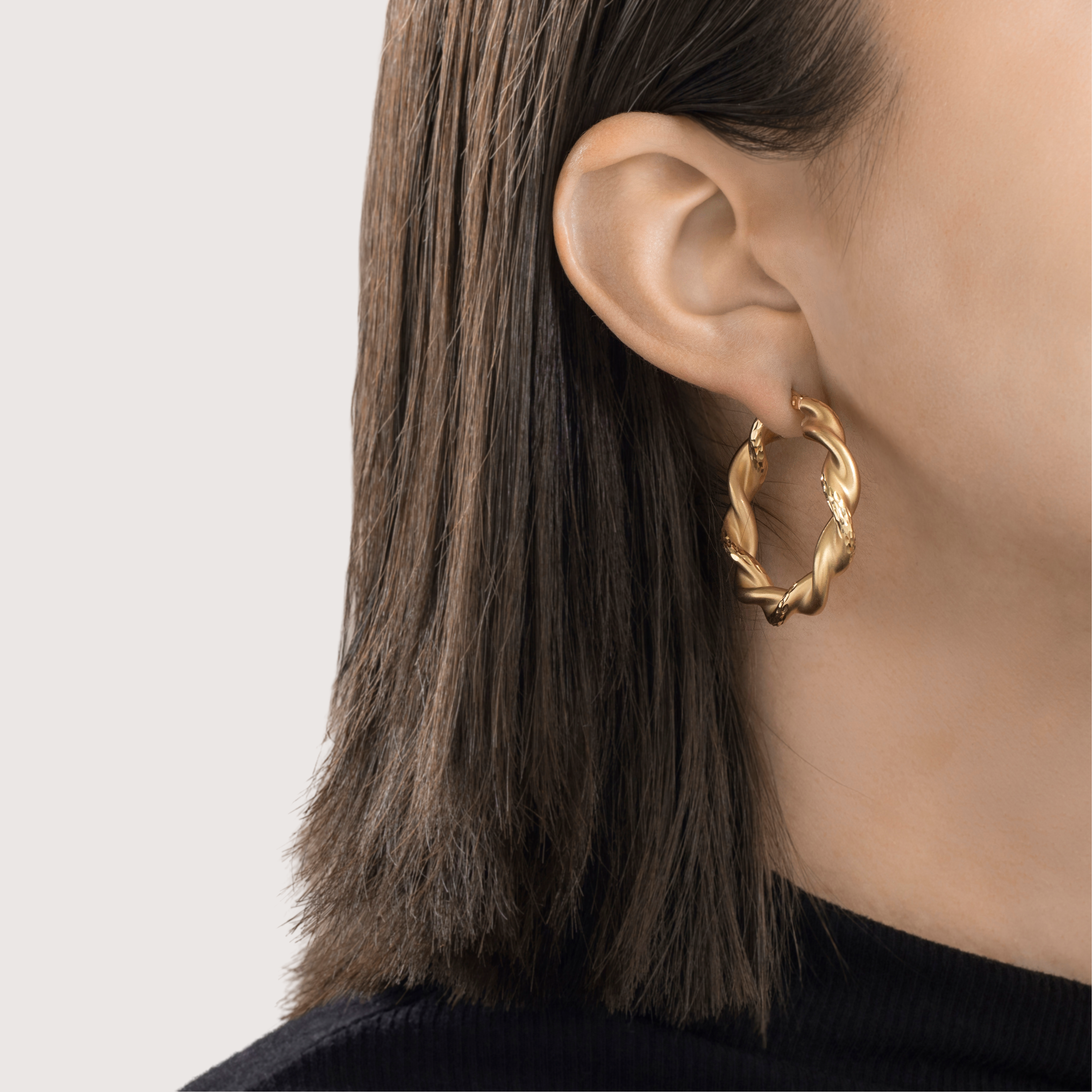 Vintage Large 14k Yellow Gold Satin Sparkling Twists Hoop Earrings、mySite、hinf8tx79