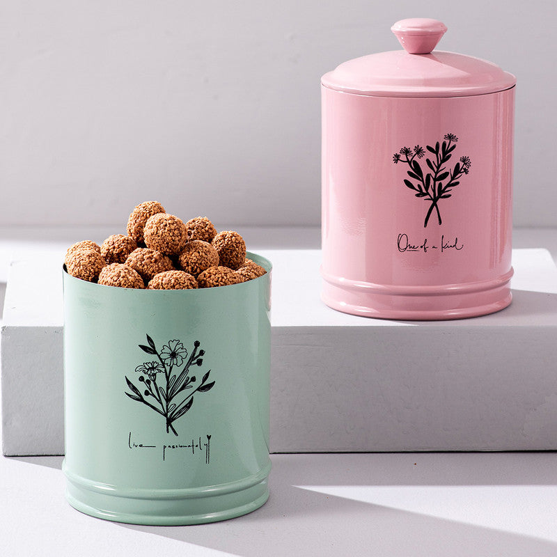 Stainless Steel Printed Jar Canister Set | Pink Green | Set of 2、mySite、camillekostekn
