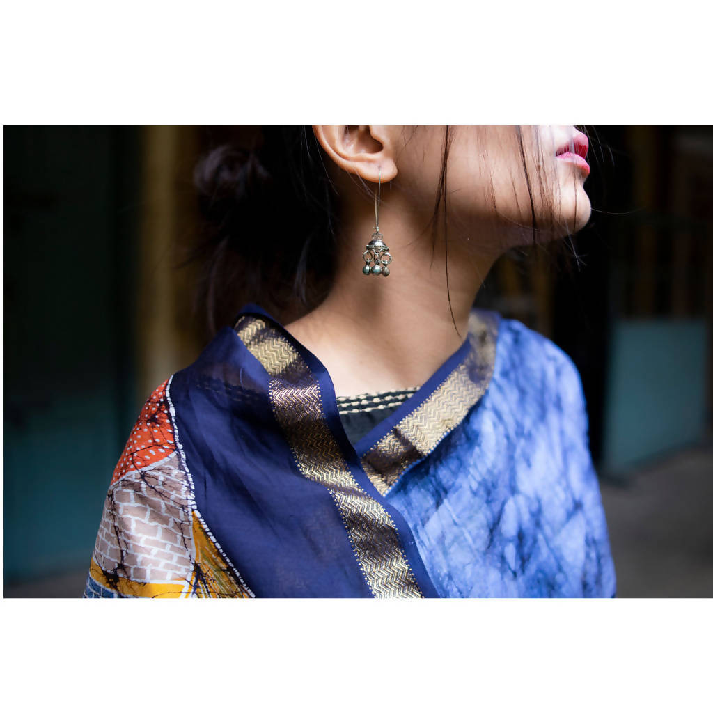 Festive Wear | Maheshwari Cotton Silk Batik Saree | Dark Blue、mySite、camillekostekn