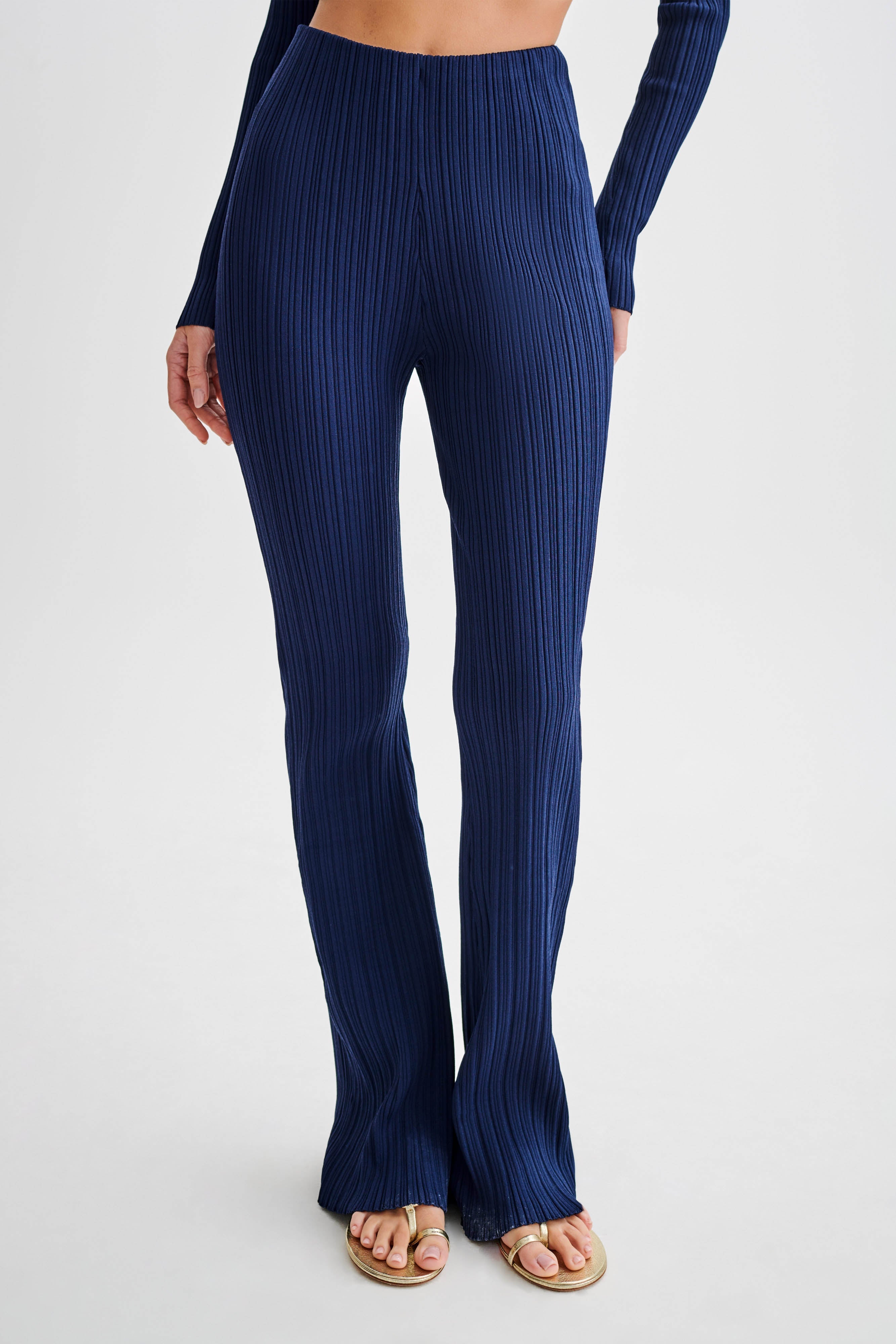 Chiara Straight Leg Rib Knit Pant - Navy、mySite、solidvoid