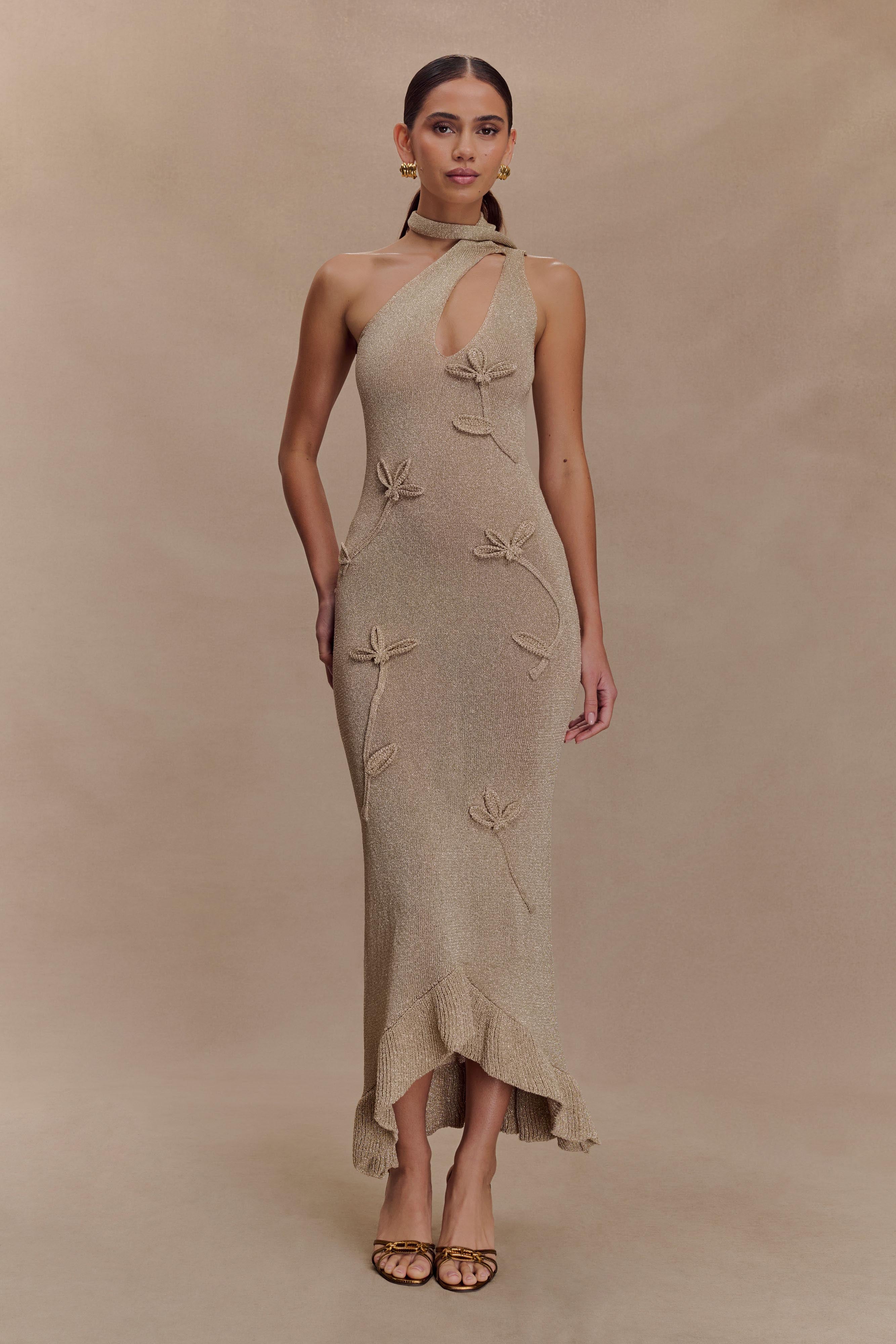 Celestino Floral Metallic Knit Maxi Dress - Gold、mySite、solidvoid