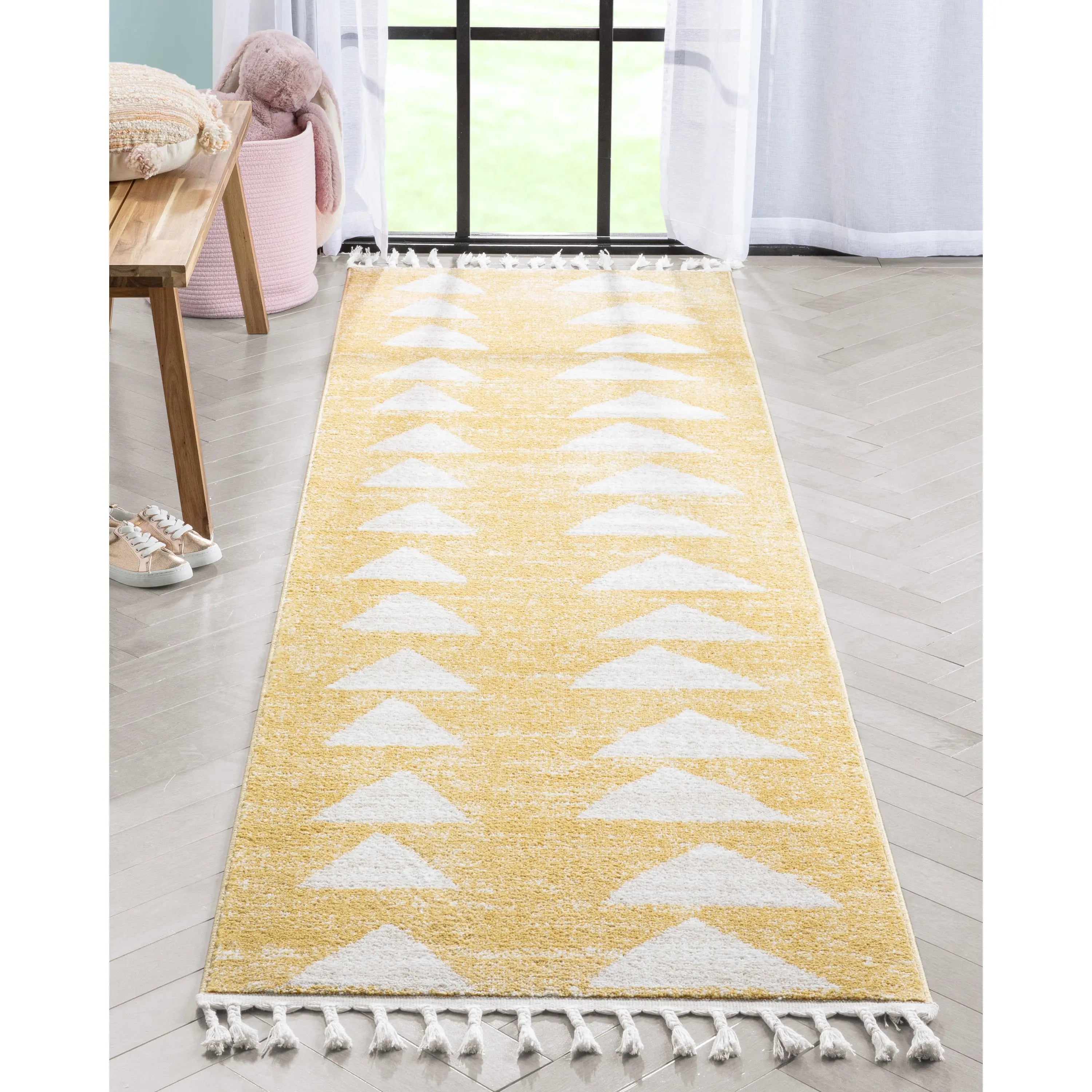 Triangles Modern Geometric Pattern Yellow Kids Rug、mySite、gigharbornorthrealestate