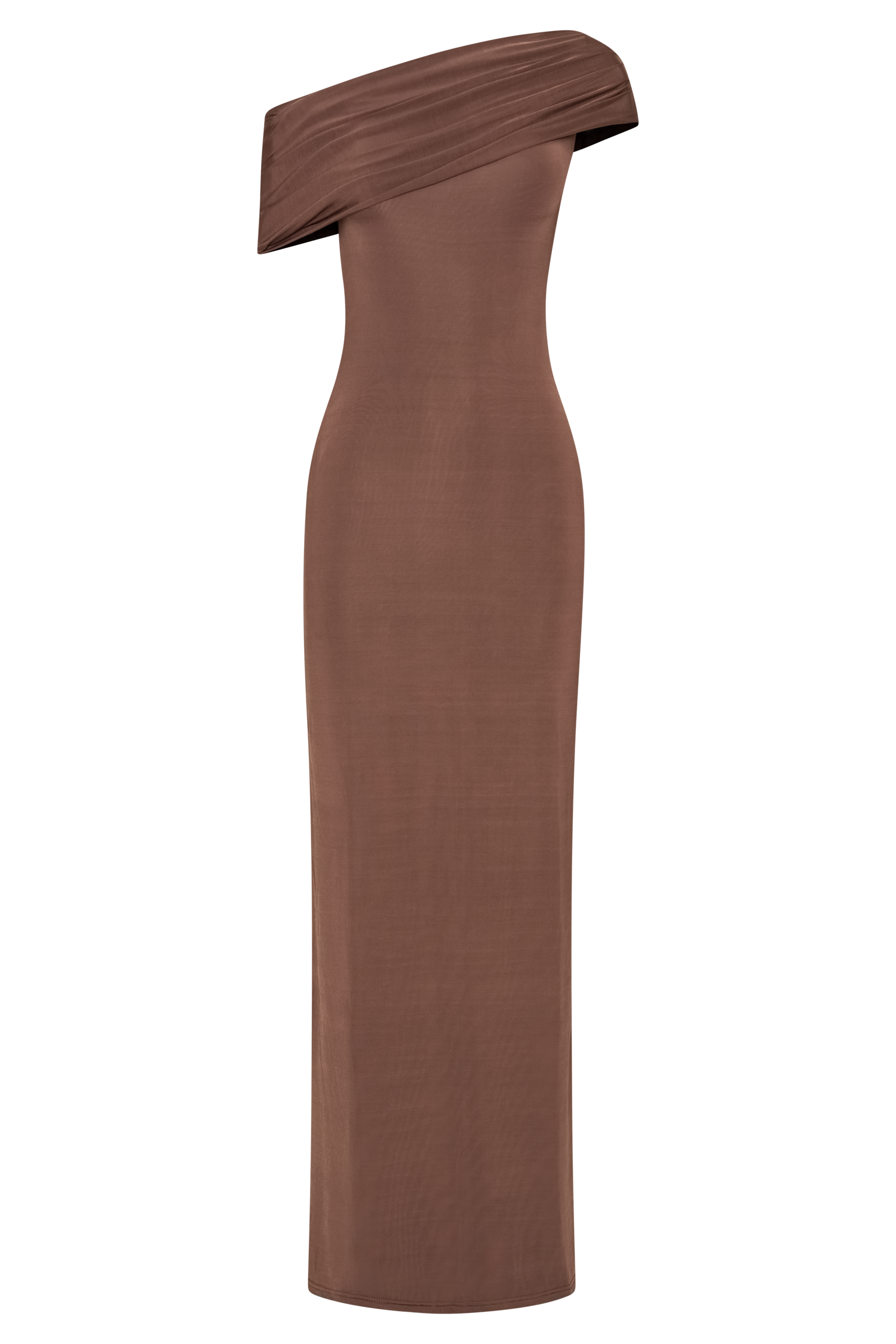 Cassandra Off Shoulder Slinky Maxi Dress - Chocolate、mySite、solidvoid