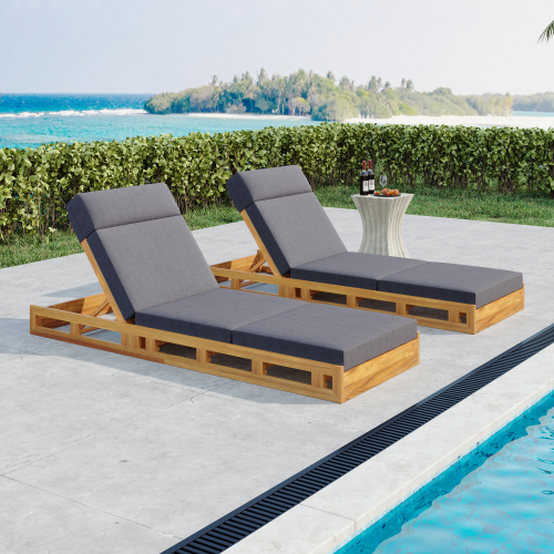 LOUNGE CHAISE SET, ACACIA WOOD WITH WATER-RESISTANT LOUNGE CUSHIONS (CREAM & 4 INCH THICK) - MATCHING DARK GREY VERSION AVAILABLE、、eastwooduniform