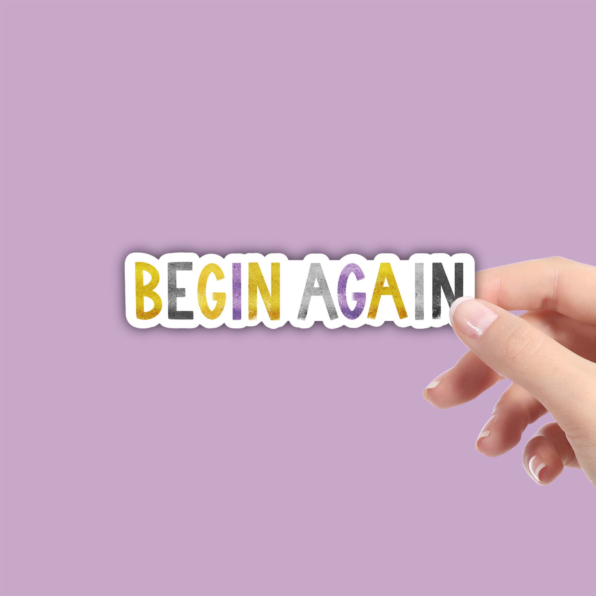  Begin Again Positivity Lettering Sticker - Purple、mySite、ghnorth