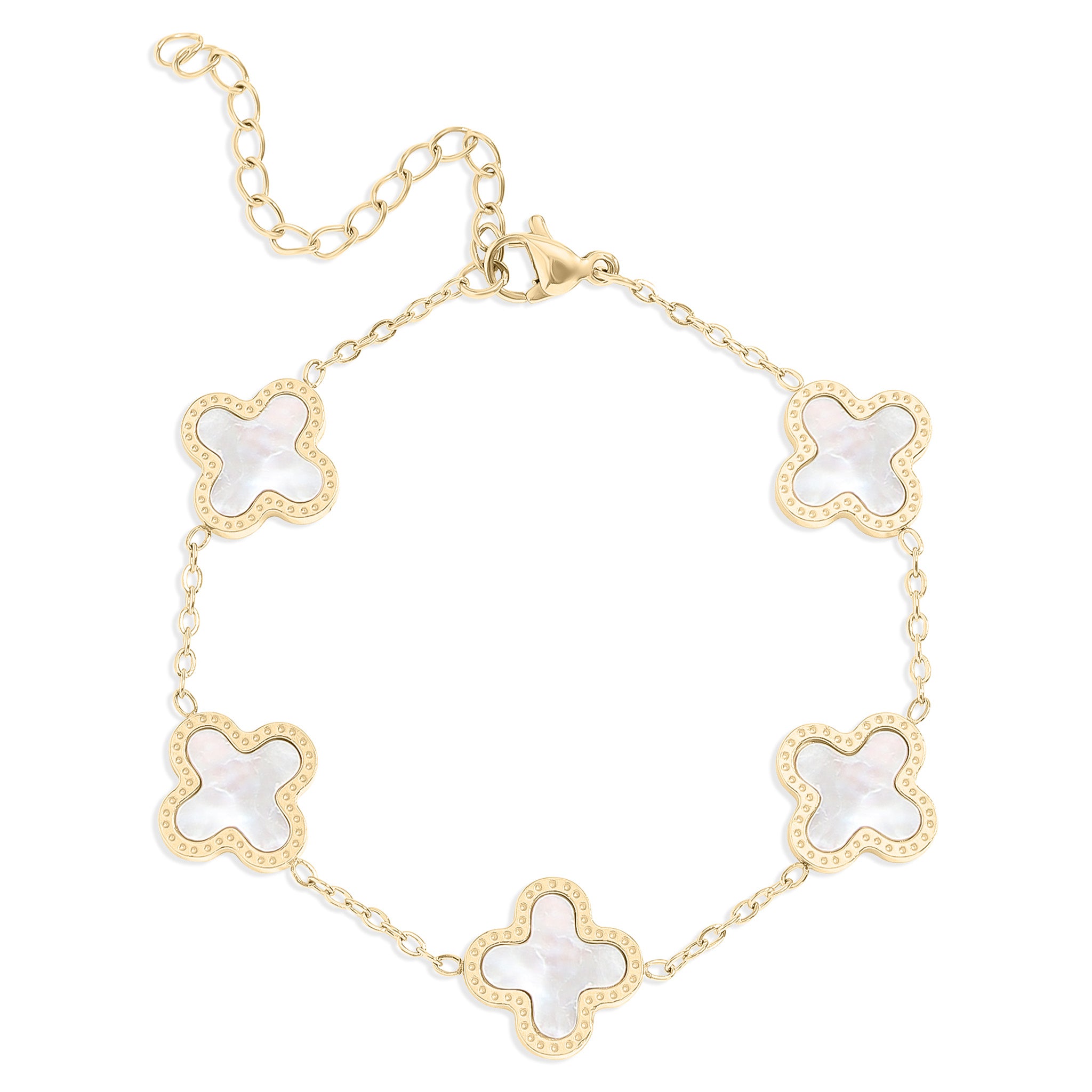 18K Gold PVD Stainless Steel Lucky Clover Charm Bracelet / BRJ1008、mySite、dreamappss