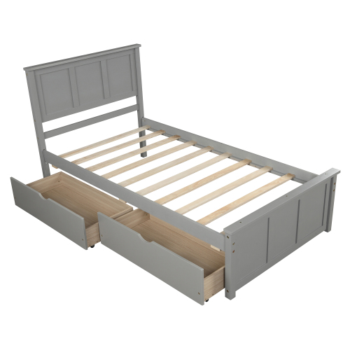Platform Bed with Twin Size Trundle, Twin Size Frame, Espresso、、casual