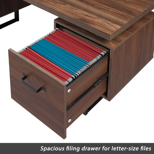 Home Office Computer Desk with Drawers/Hanging Letter-size Files, 59 inch Writing Study Table with Drawers、、casual