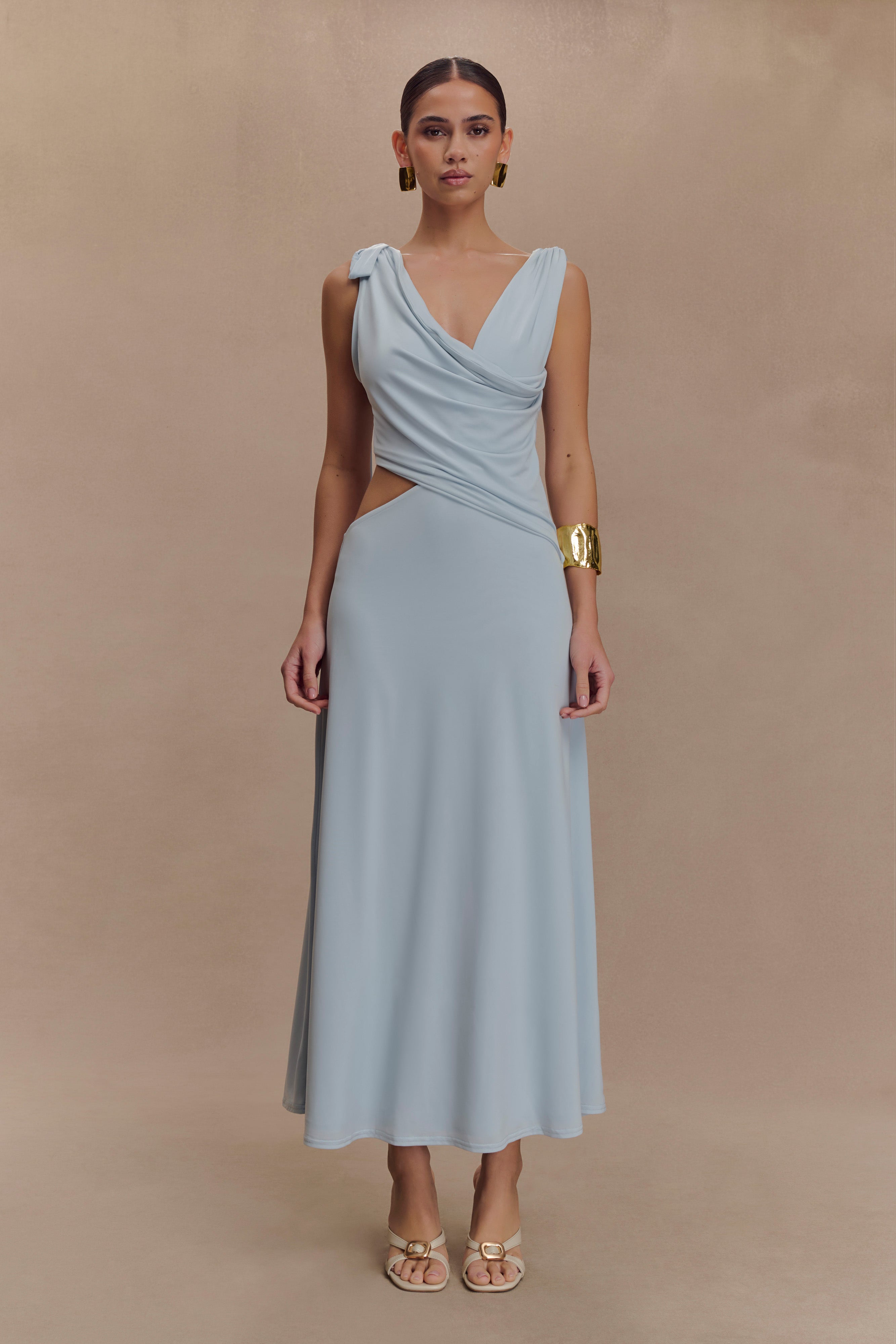 Raleigh Asymmetrical Slinky Midi Dress - Pale Blue、mySite、solidvoid