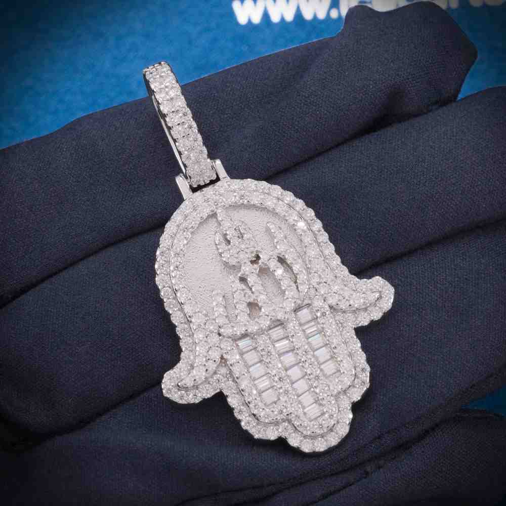 Moissanite Allah Hamsa Hand Pendant 14K Gold、mySite、hinf8tx79