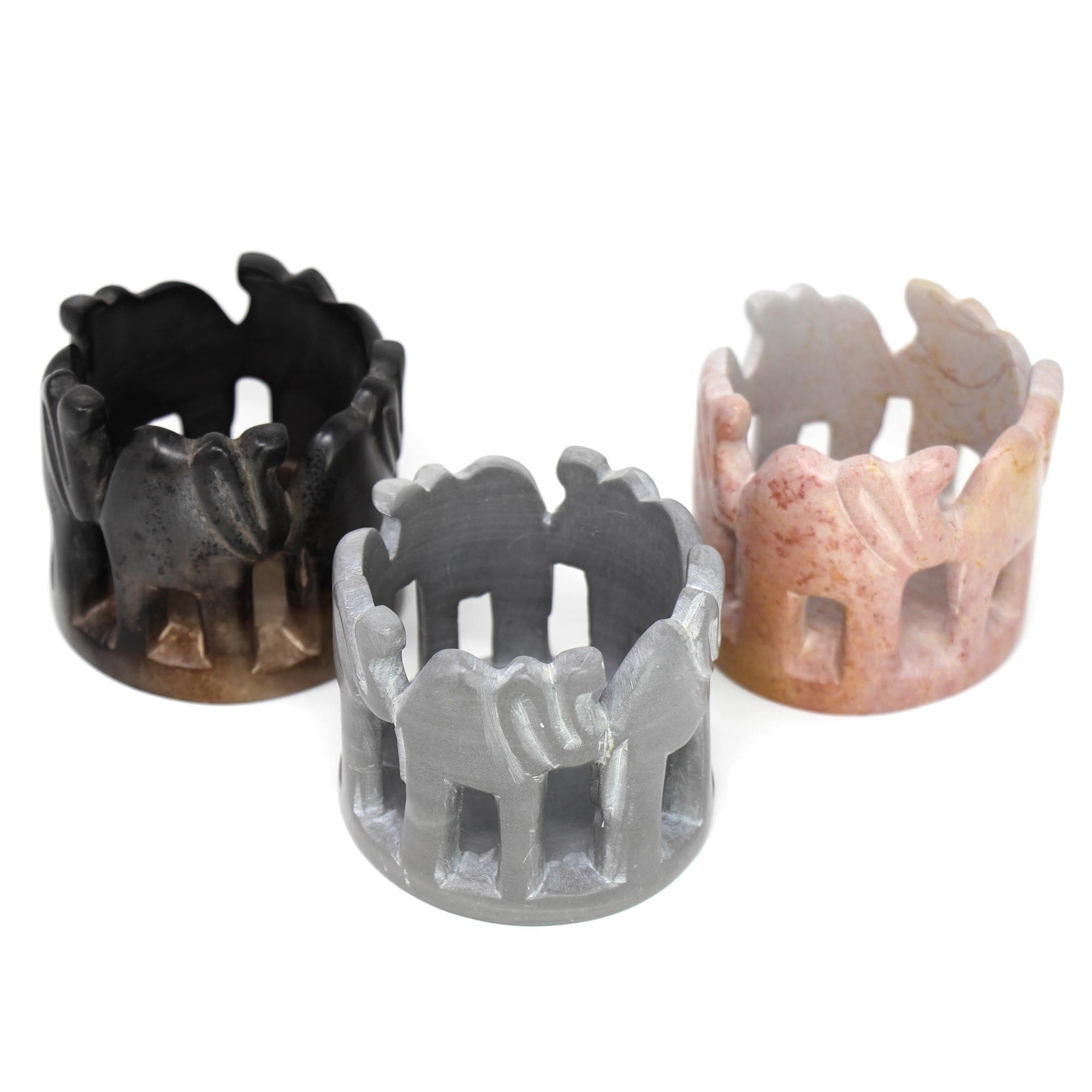 African Circle of Elephants Soapstone Sculpture, 3 to 3.5-inch - Dark Stone *、mySite、g9winljtr