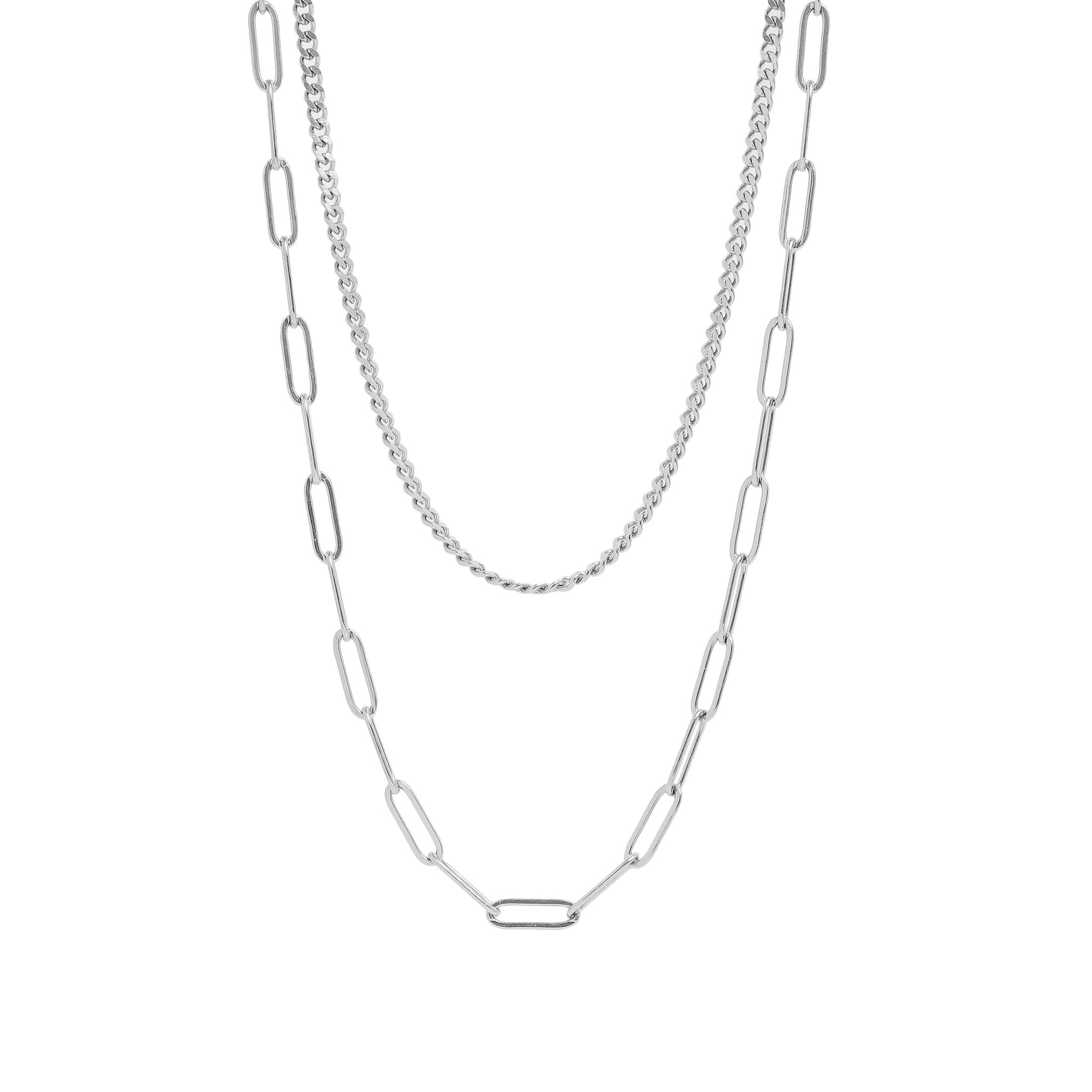 18K Gold PVD Stainless Steel Curb and Paperclip Layered Chain Necklace / CHN0013、mySite、dreamappss