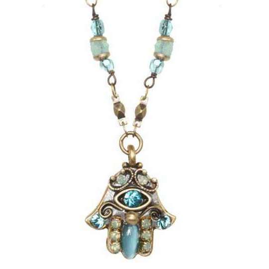 Michal Golan Light Green and Cat’s Eye Hamsa Necklace with Evil Eye、mySite、topwebapps