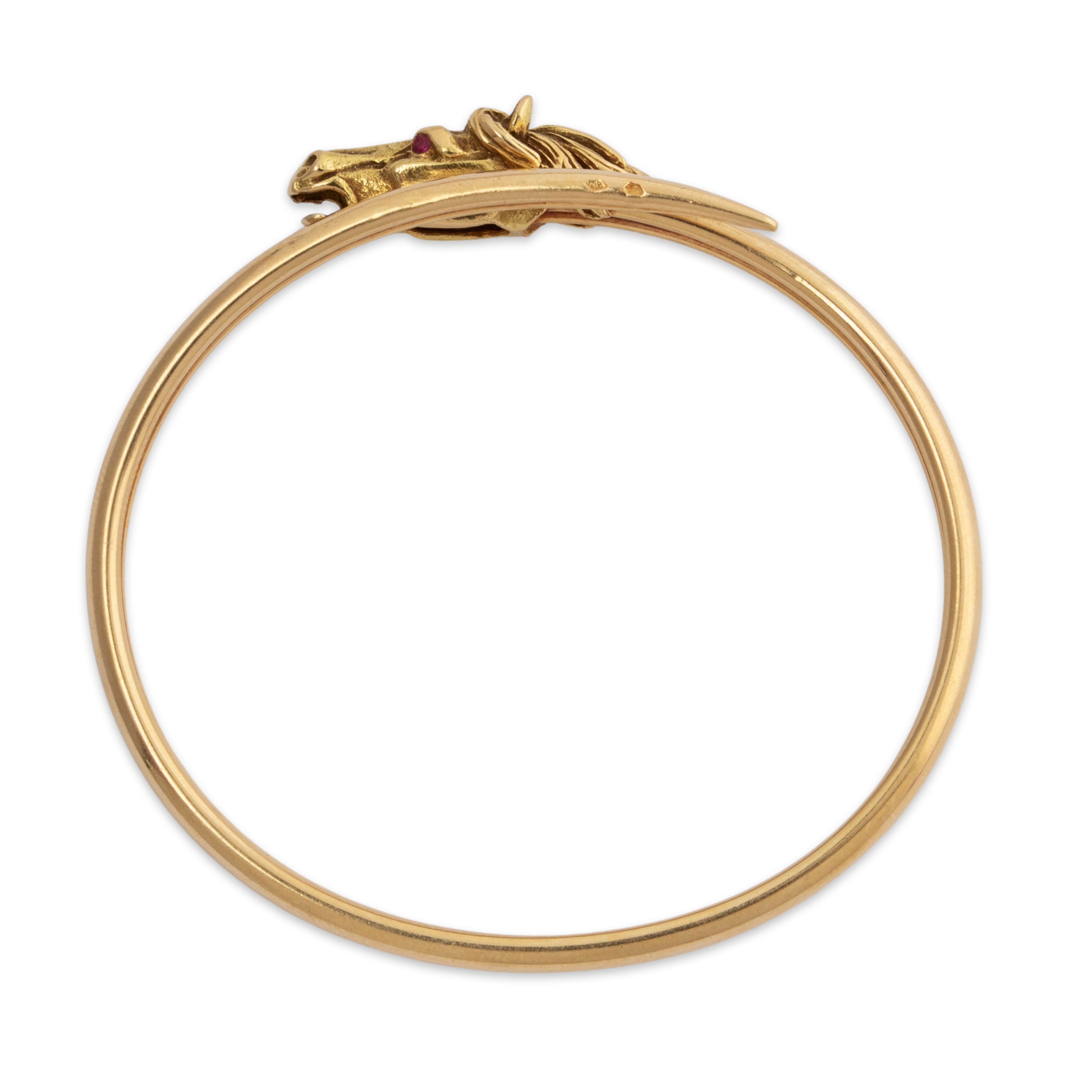 Antique Georges Fouqueti猫re French 18k Gold Ruby Horse Bangle Bracelet 6.5、mySite、hinf8tx79