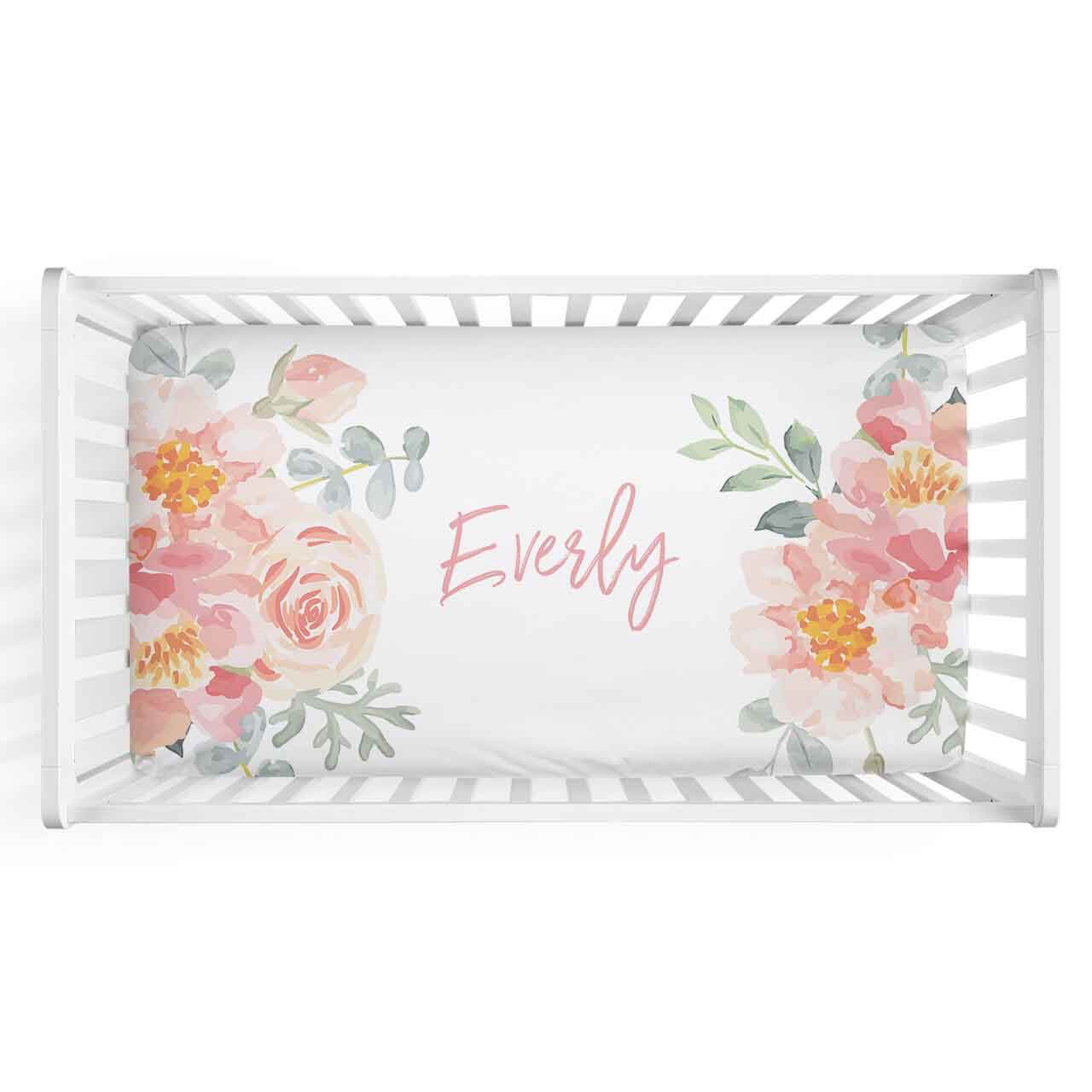  Ella's Dusty Rose Vintage Floral Personalized Crib Sheet、mySite、layawaytickets
