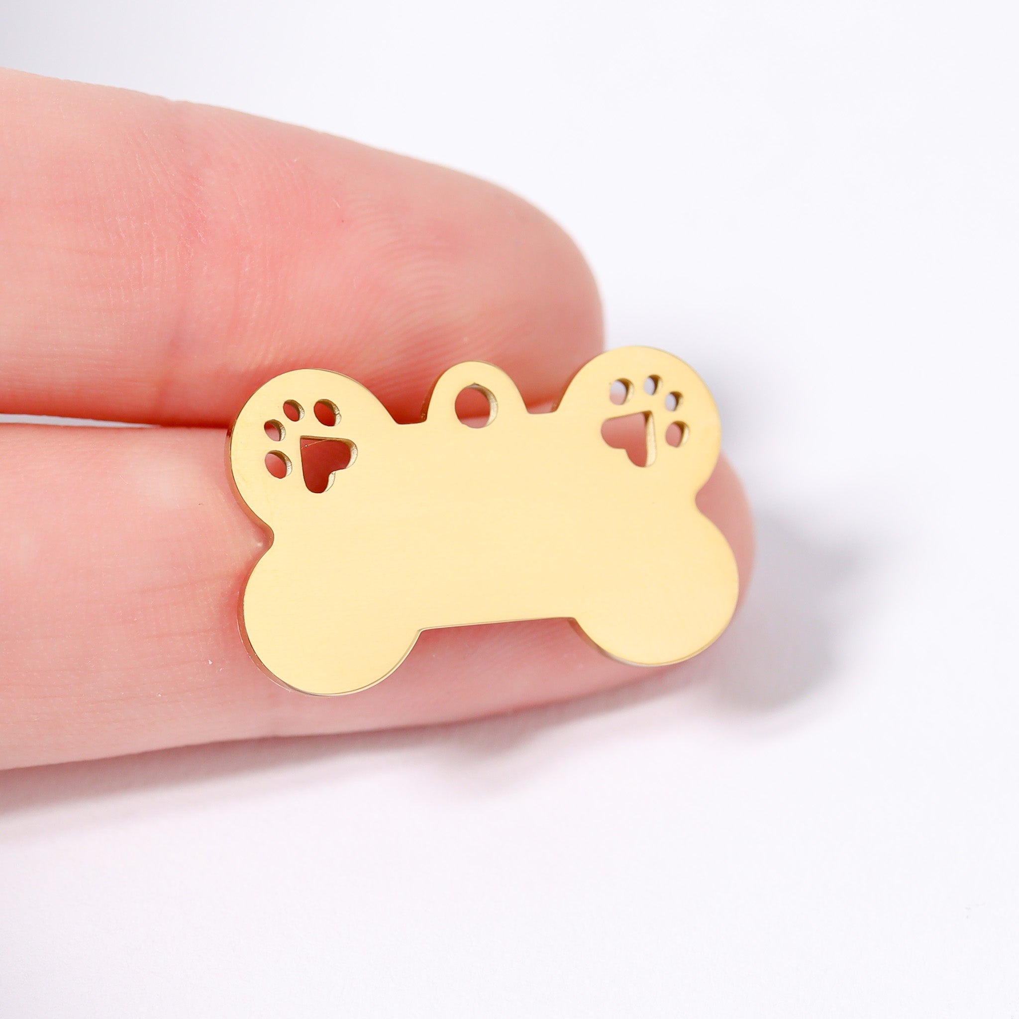 18K Gold PVD Blank Stainless Steel Dog Bone Paw Print Pet Tag / PDL0135、mySite、dreamappss
