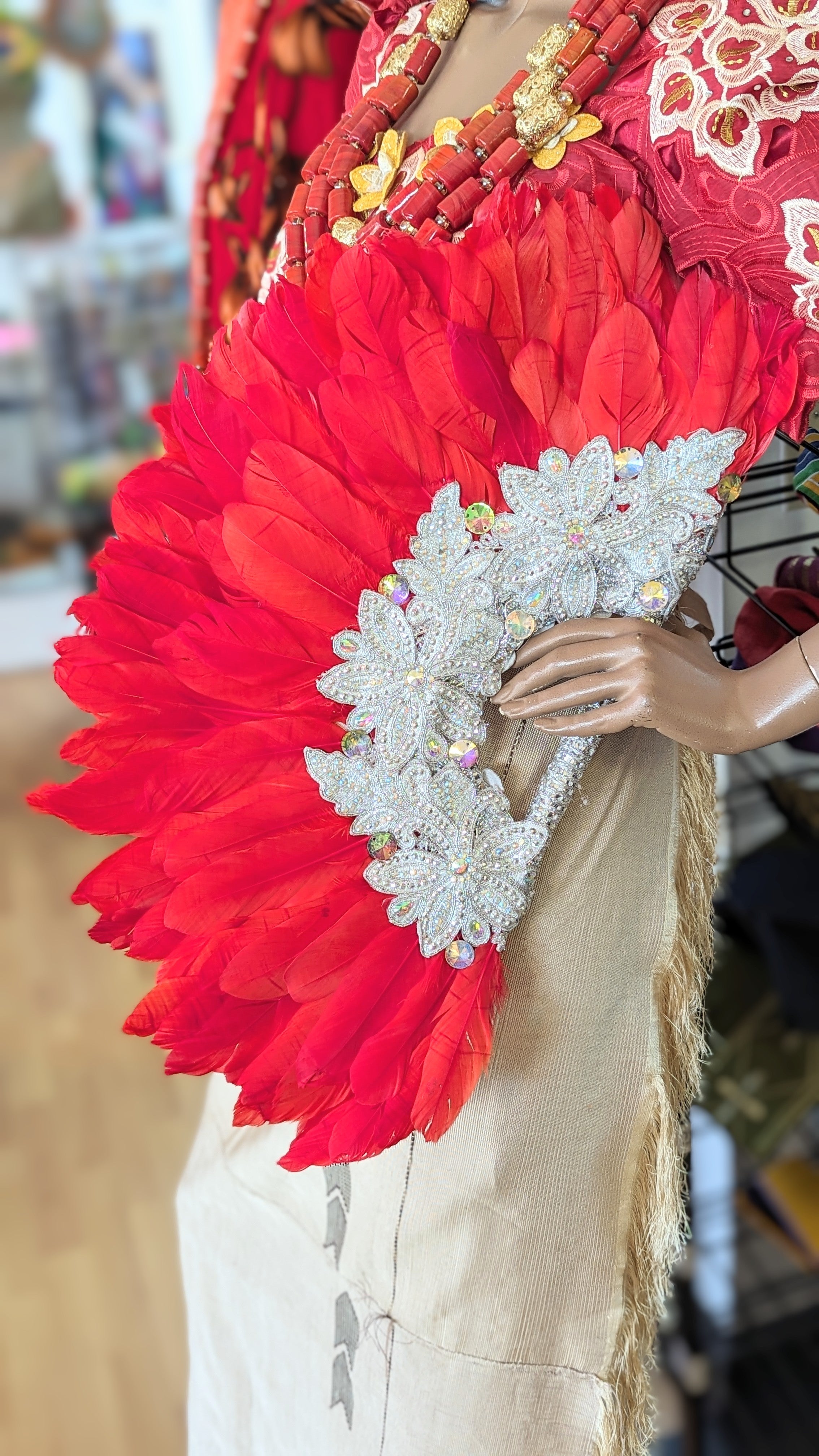 Dupsie's Abara Elegance majestic Red Nigerian African Wedding Feather Fan DPFFRS8、mySite、solidvoid