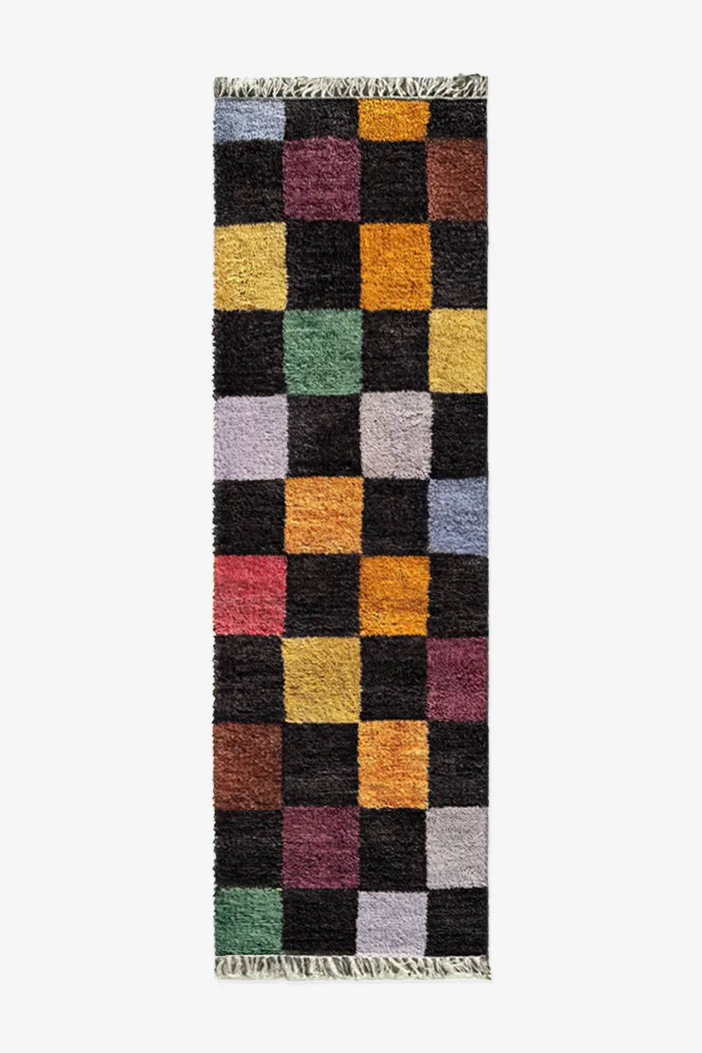 Colorful Checkered Hand Knotted Wool Runner Rug、mySite、gigharbornorthrealestate