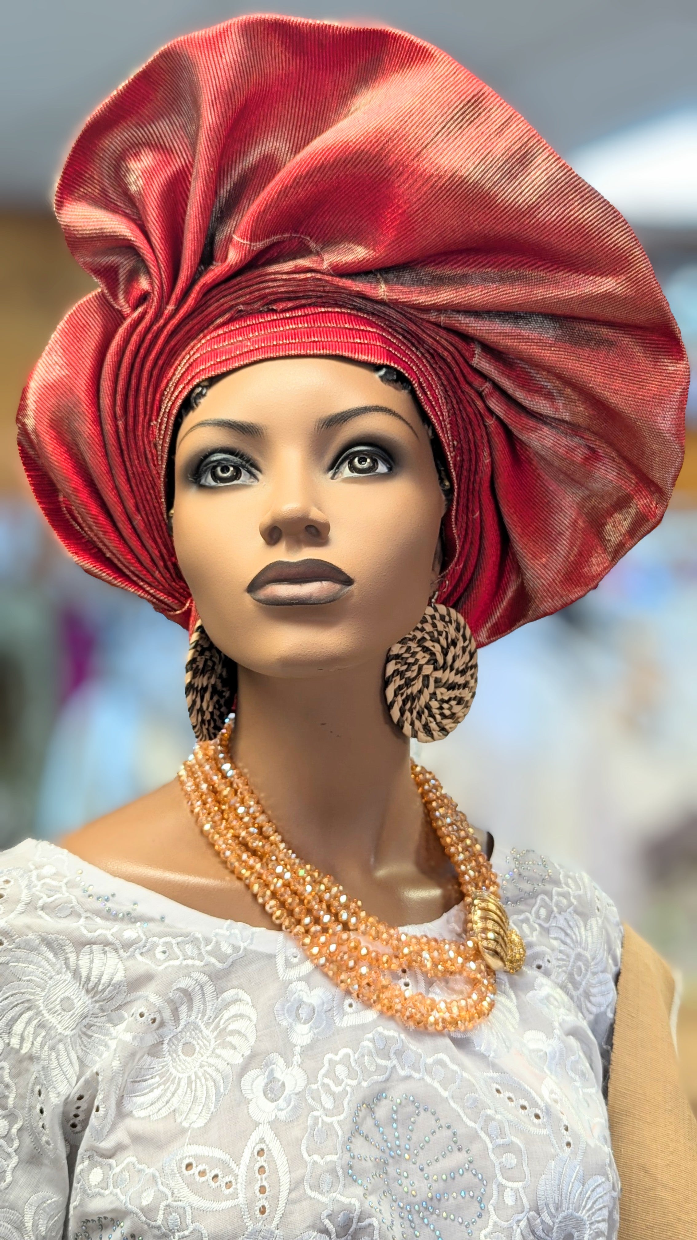 Dupsie's Burgundy Aso Oke Autogele Pre-tied ready Gele DPABIG22、mySite、solidvoid