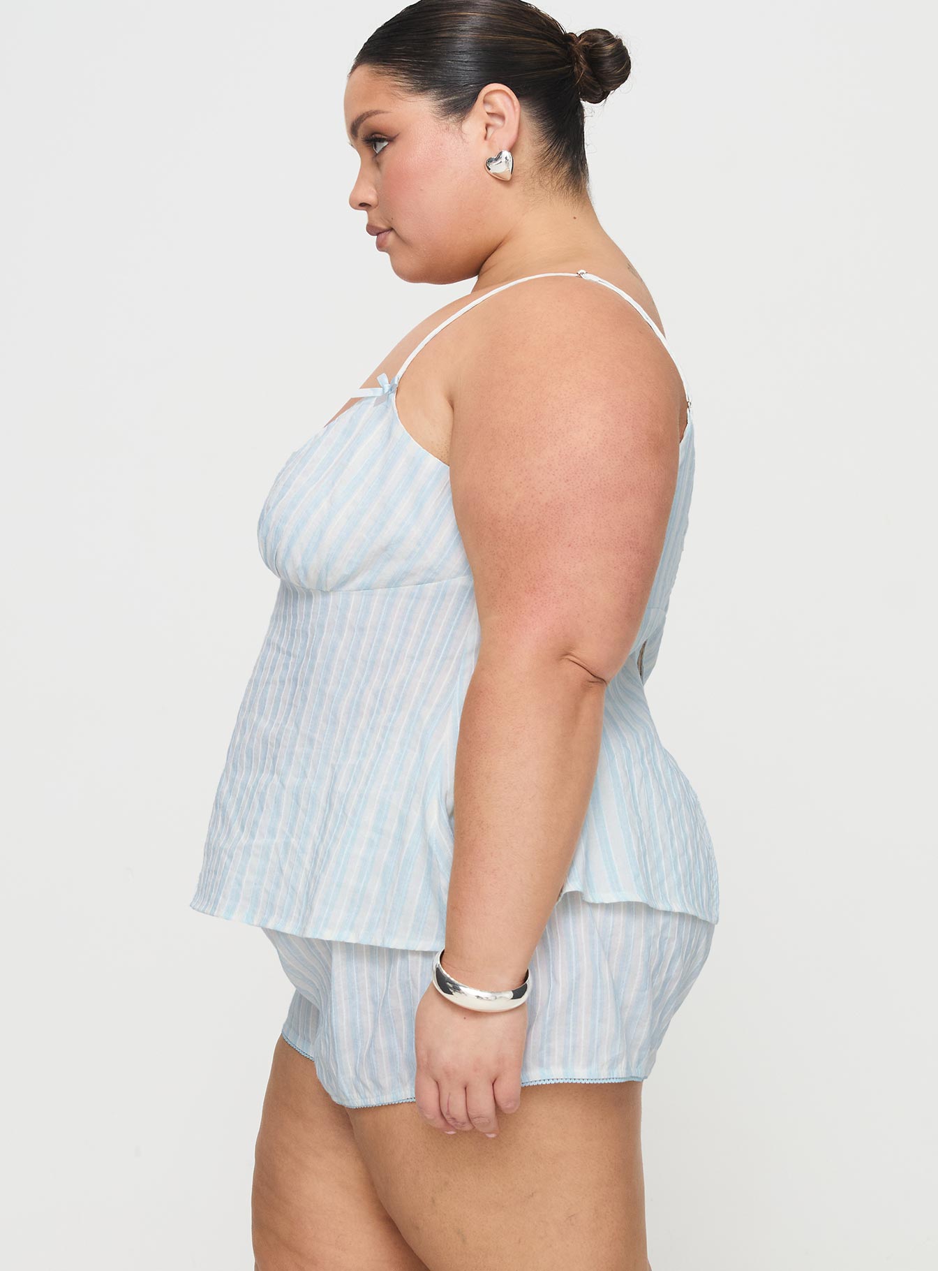 Tenderness Lace Sleep Set Blue / White Stripe Curve、mySite、solidvoid