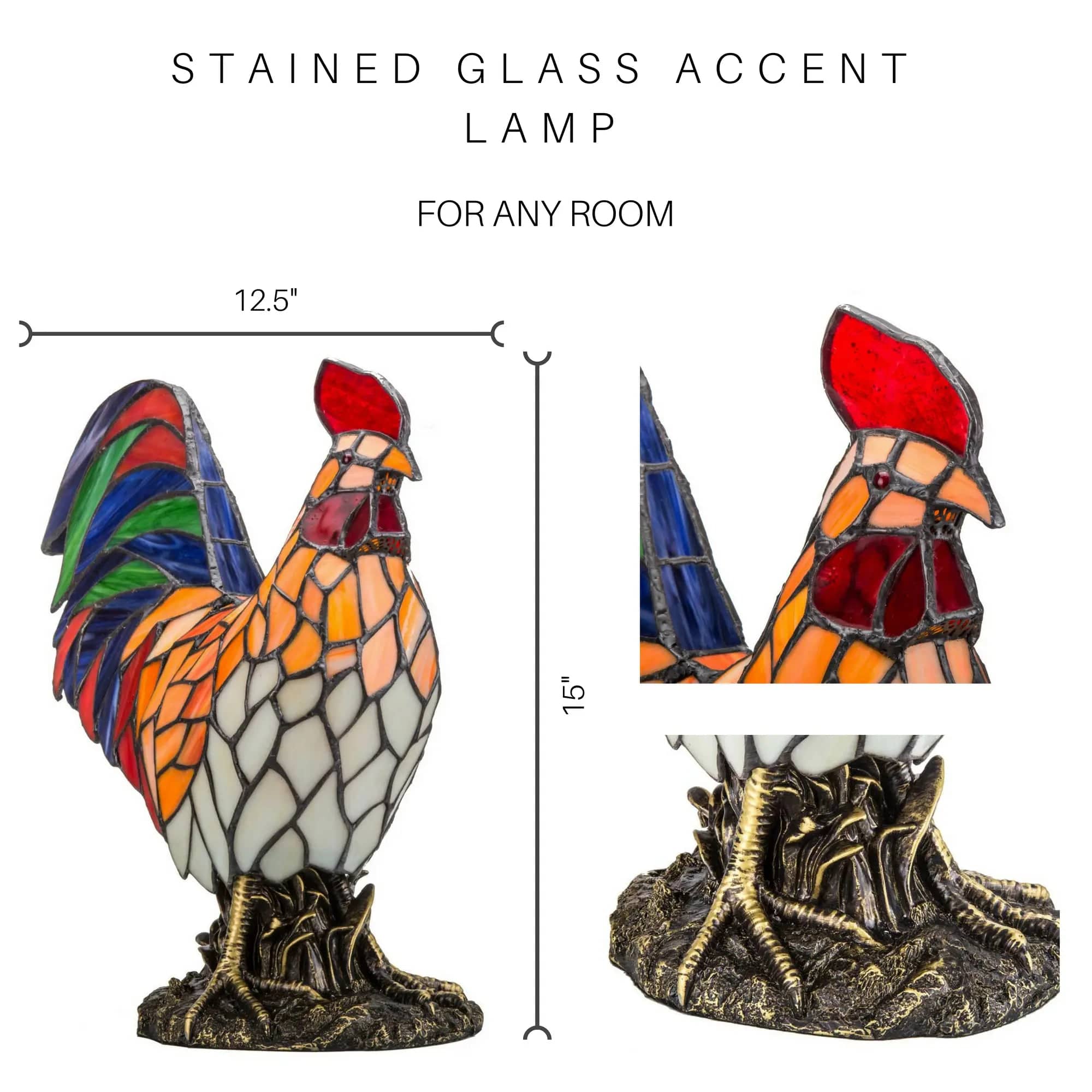 Rooster Tiffany Style Colorful Chicken Stained Glass Lamp or Hanging Panel、mySite、g9winljtr