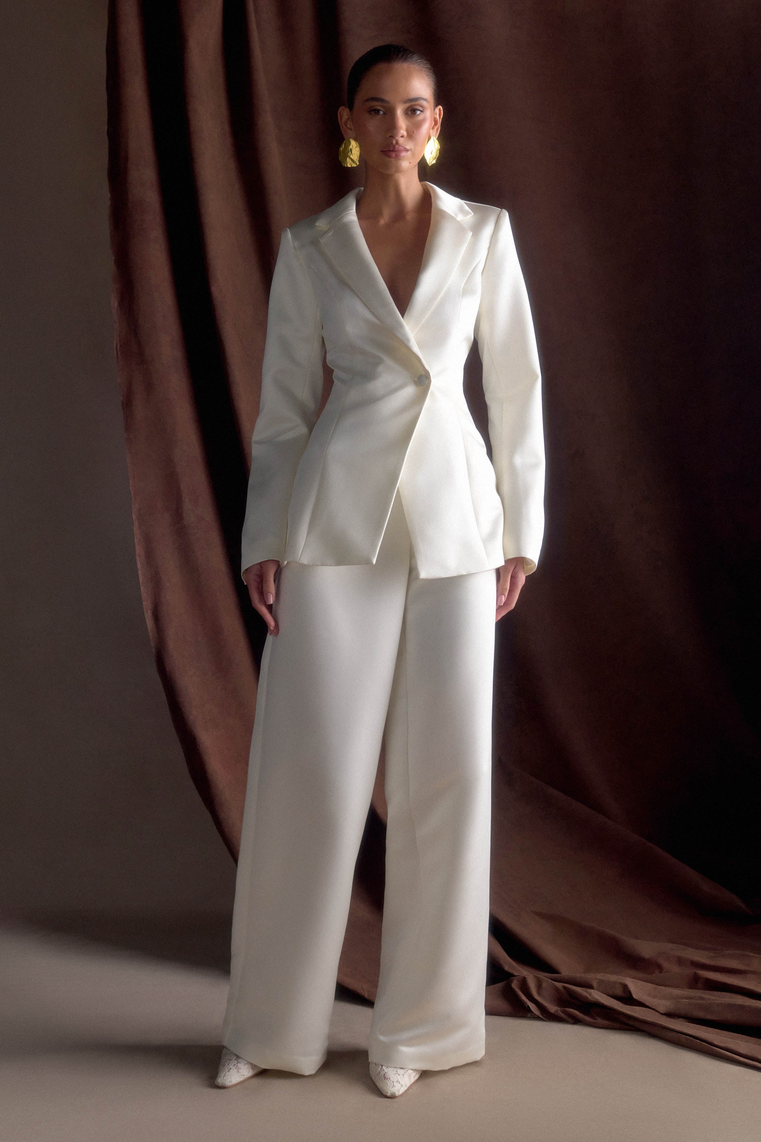Ada Tailored Satin Blazer - Ivory、mySite、solidvoid