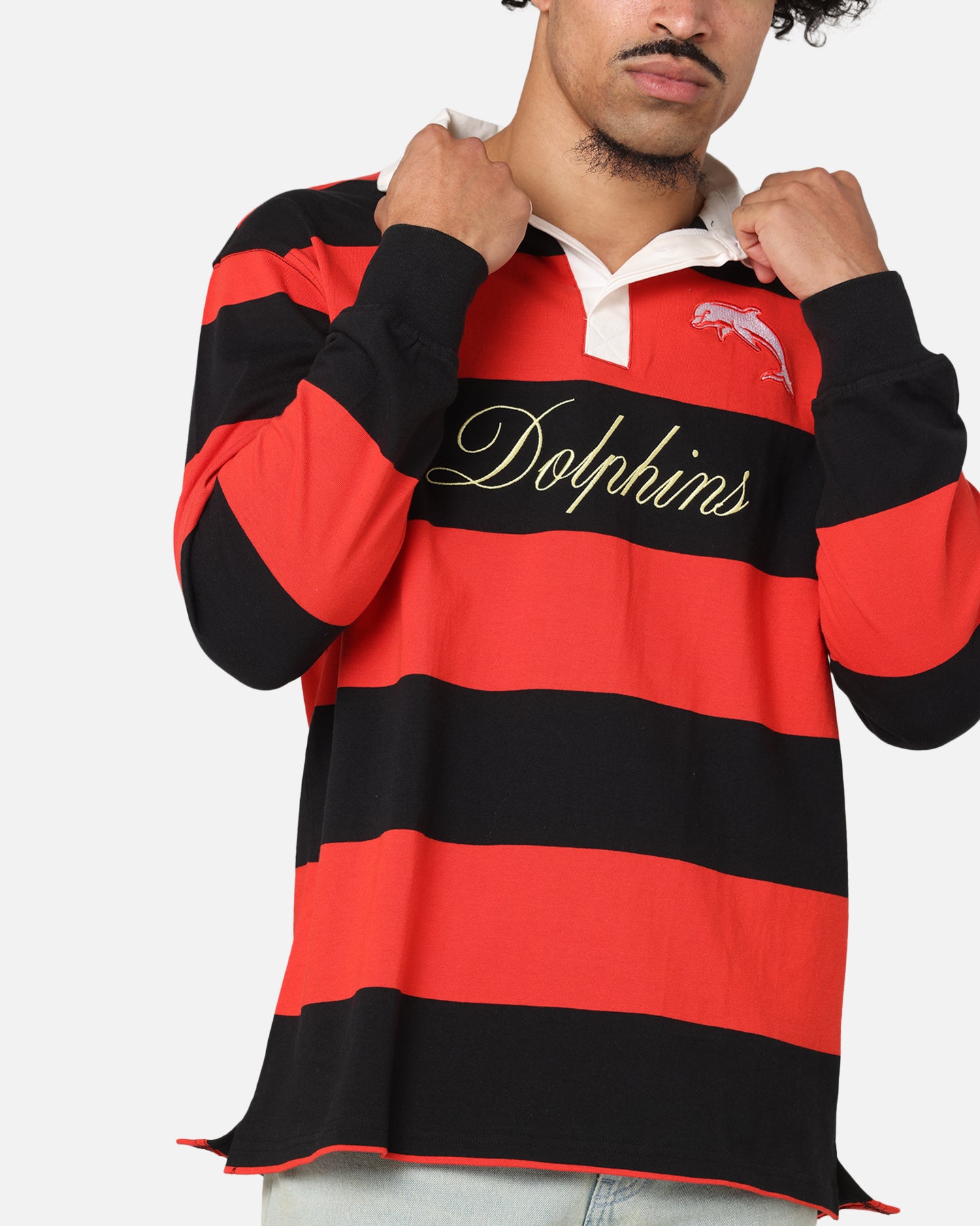Bleacher Athletic Dolphins NRL Stripe Rugby Polo Shirt Official Team Colour、mySite、zt4zffjzw
