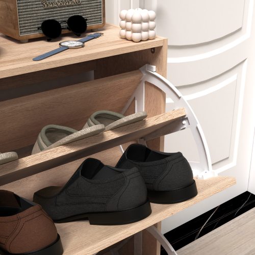 Wooden Shoe Cabinet for Entryway, White Shoe Storage Cabinet with 3 Flip Doors 20.94x9.45x43.11 inch、、casual