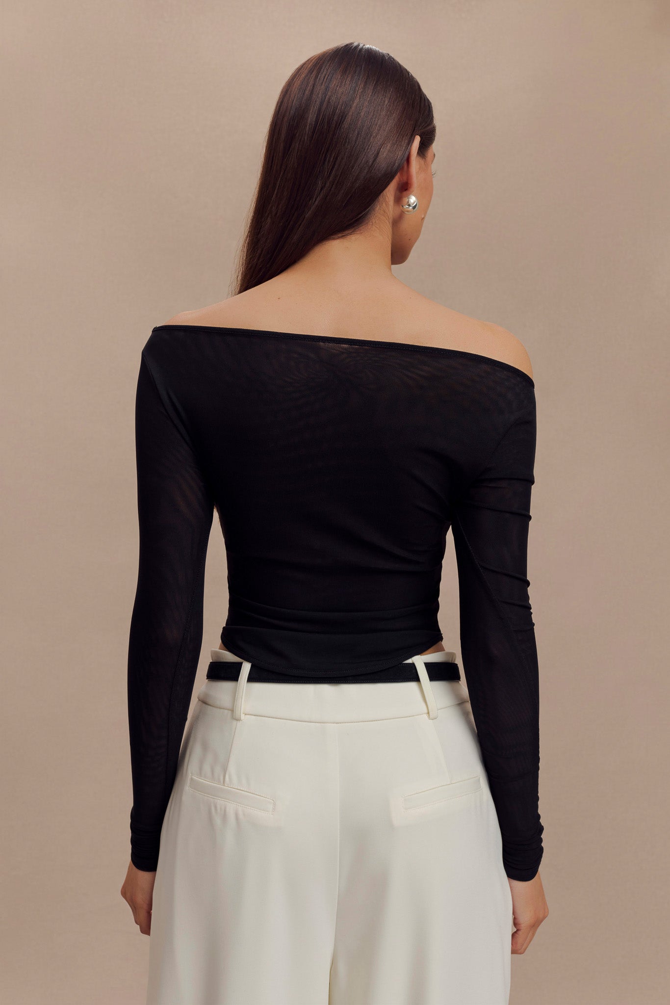 Colette Boat Neck Mesh Top - Black、mySite、solidvoid