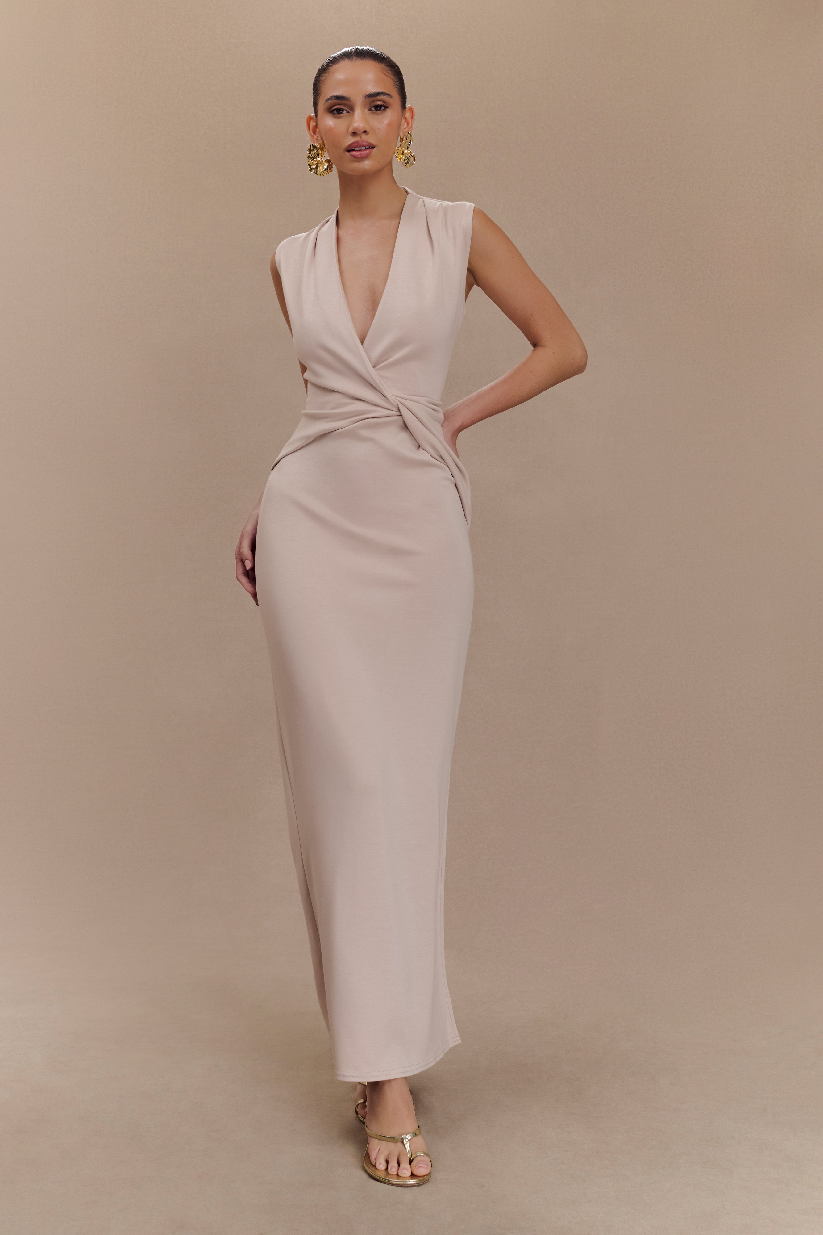 Lorelei Crepe Twist Midi Dress - Taupe、mySite、solidvoid