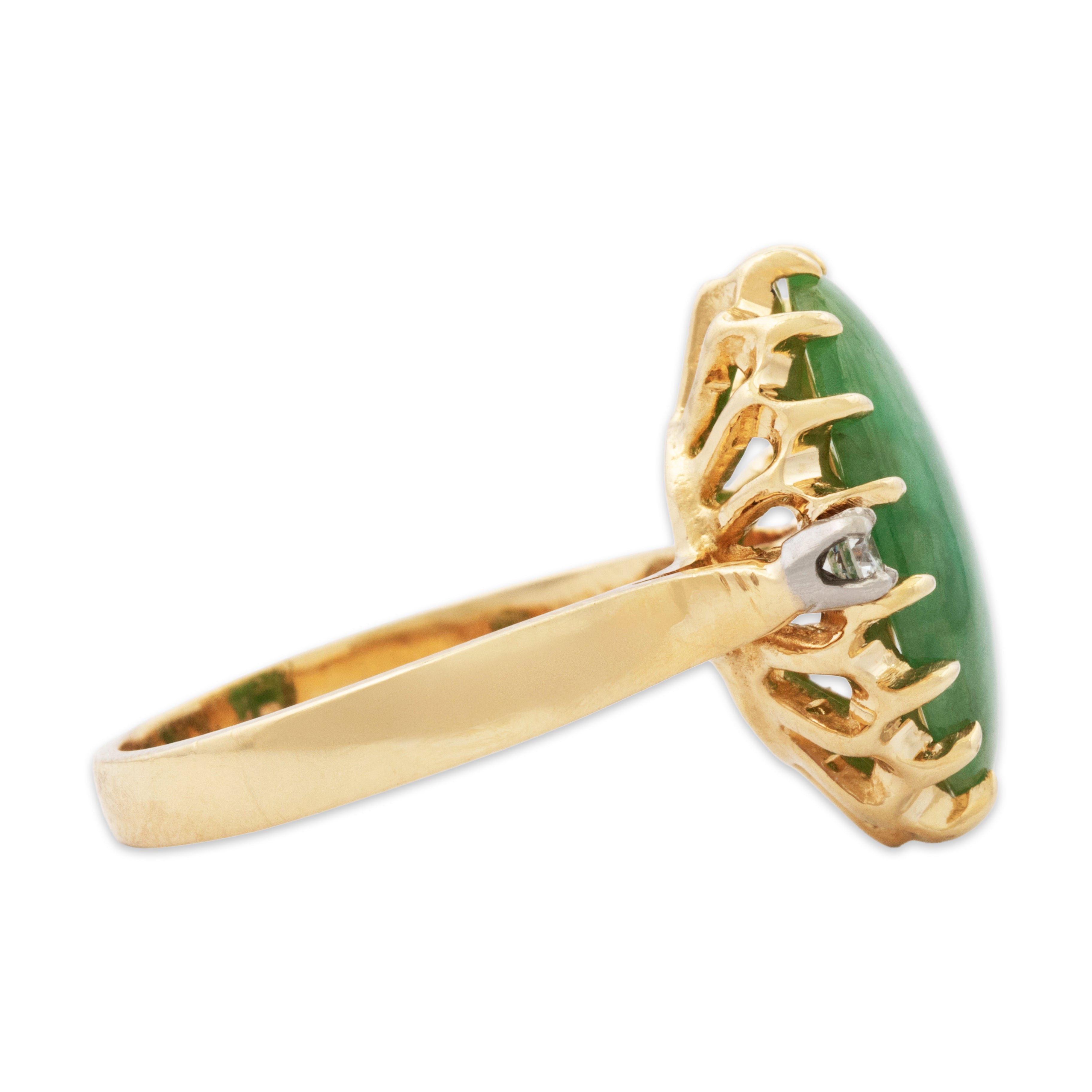 Vintage 14k Yellow Gold 4.4ct Jade Diamond Claw Prong Cocktail Ring 6.75、mySite、hinf8tx79