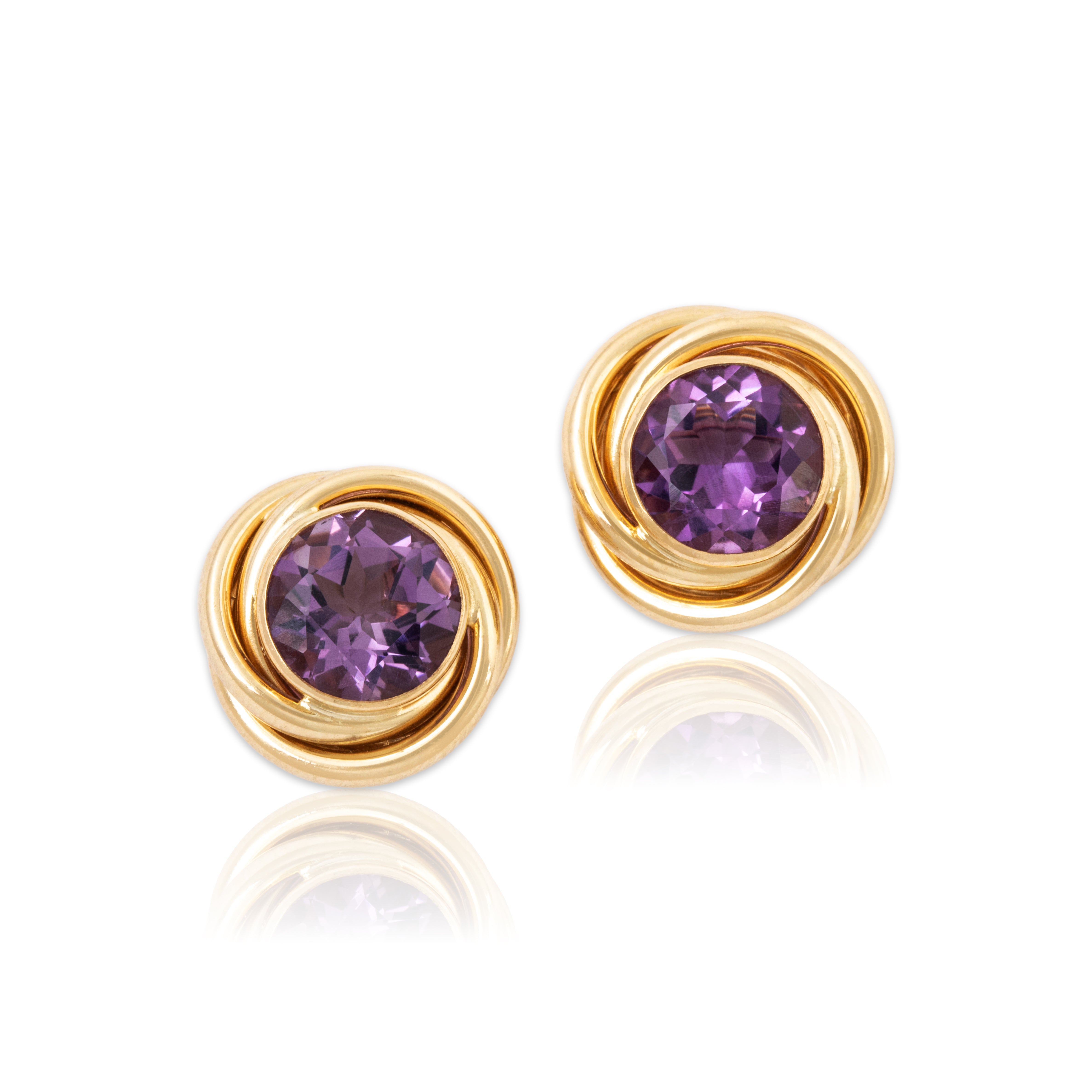 Vintage 14k Yellow Gold 3.4cttw Amethyst Round Swirling Knots Stud Earrings、mySite、hinf8tx79