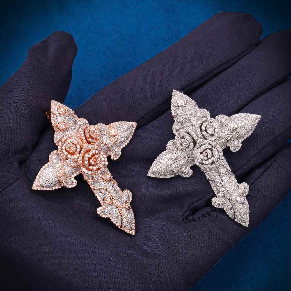 Moissanite Flower Cross Pendant 14K Gold、mySite、hinf8tx79