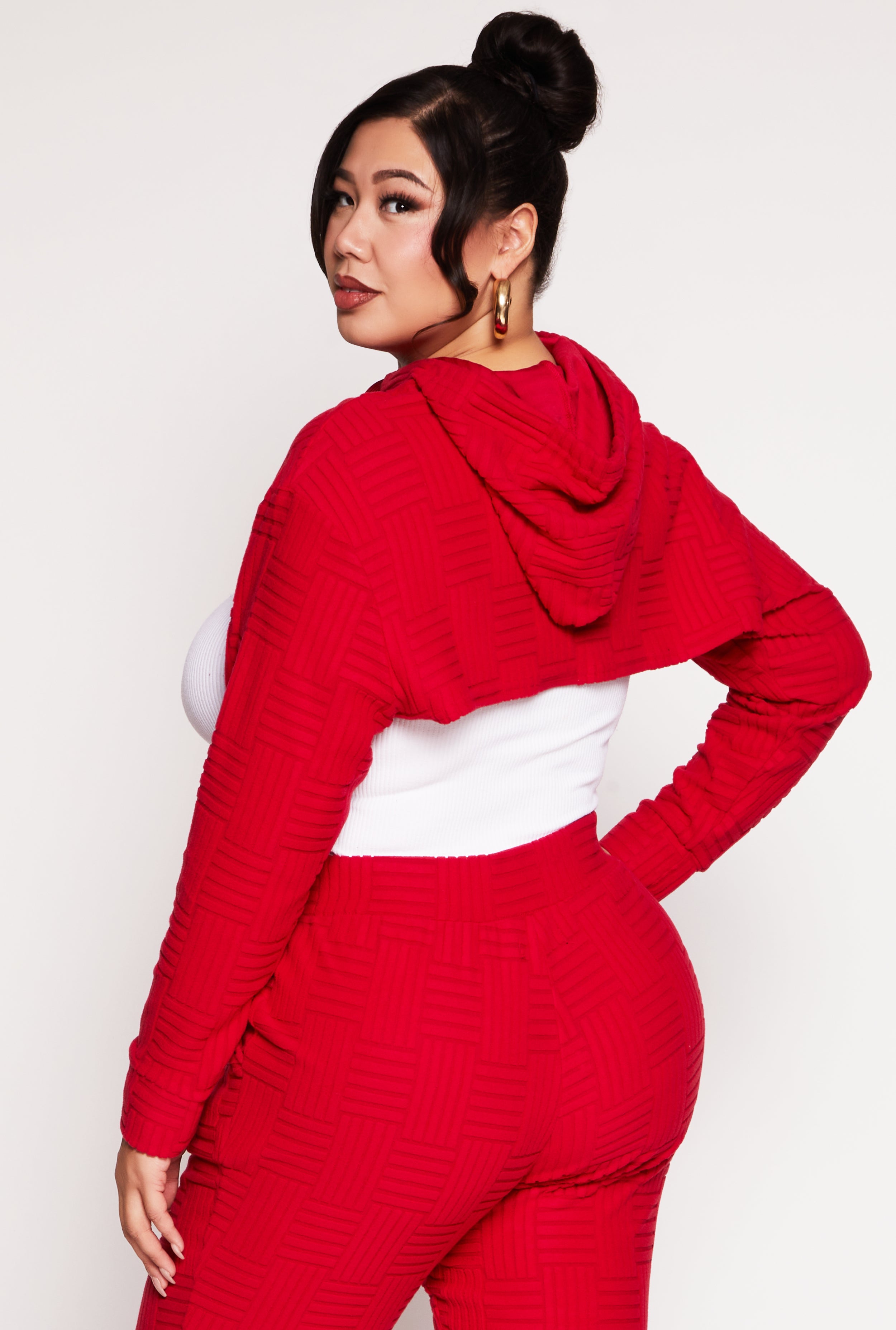 Plus Size Geometric Patterned Shrug Sweatshirt、mySite、camillekostekn