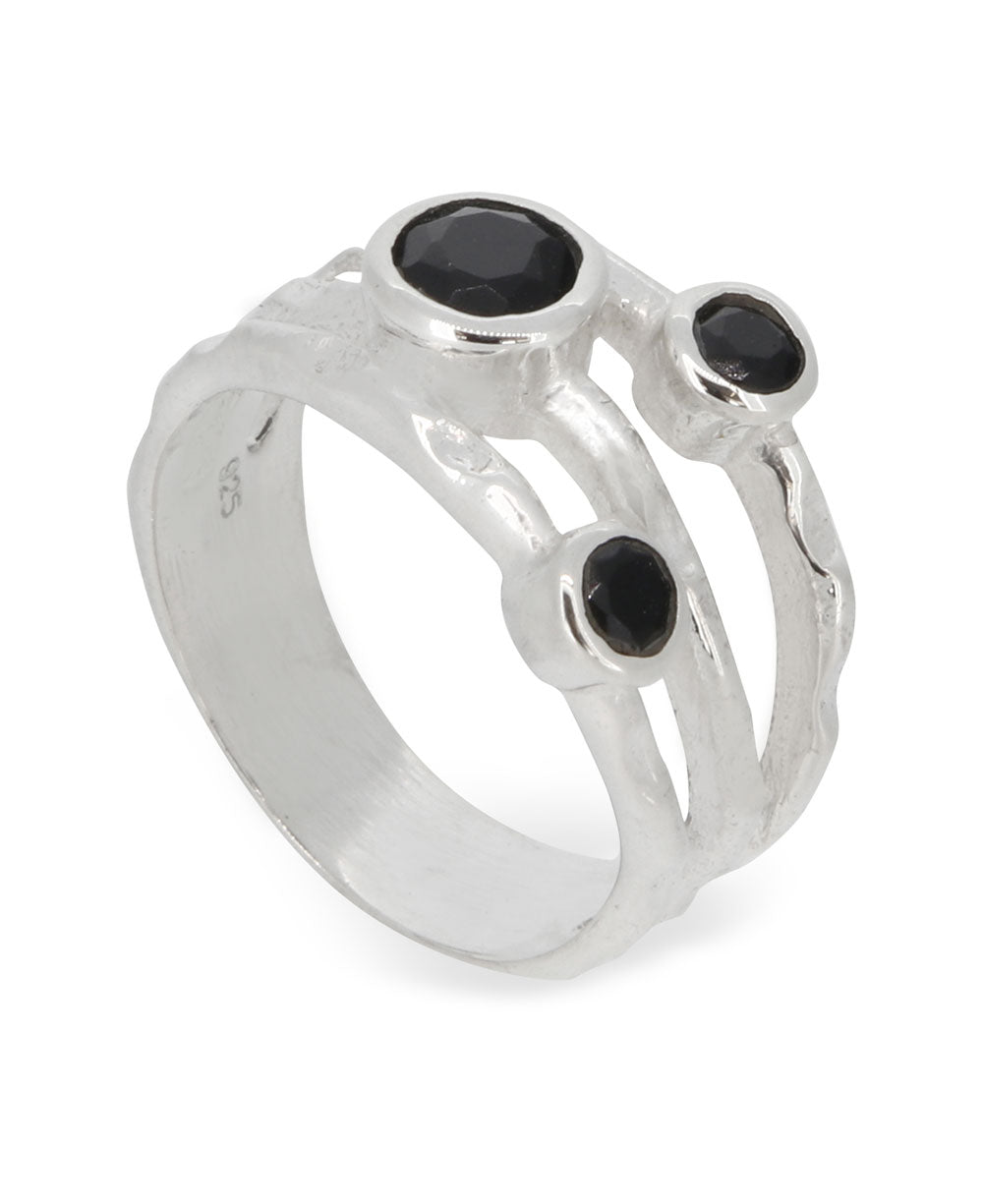 Black Onyx Triple Gemstone Ring, Sterling Silver、mySite、topwebapps