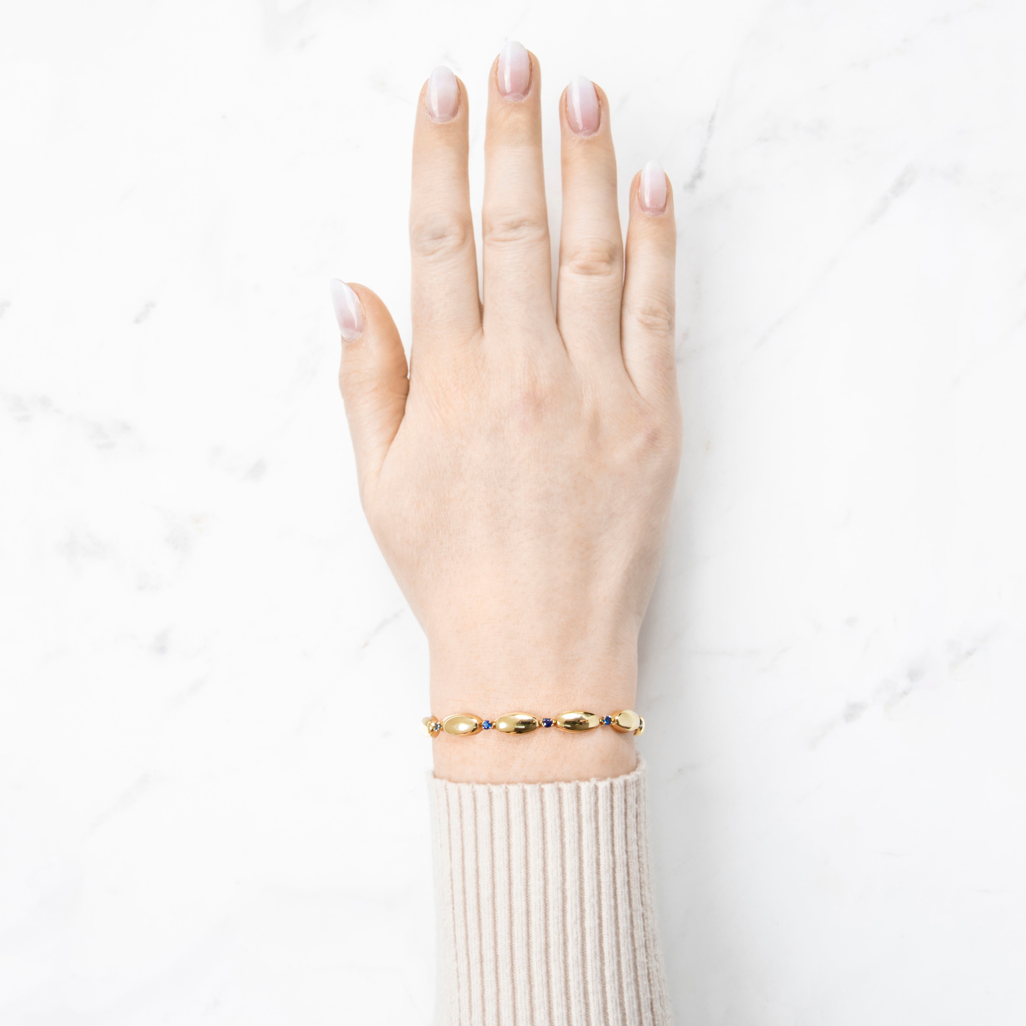 Vintage Italian 14k Yellow Gold Blue Sapphire Oblong Line Bracelet 6、mySite、hinf8tx79