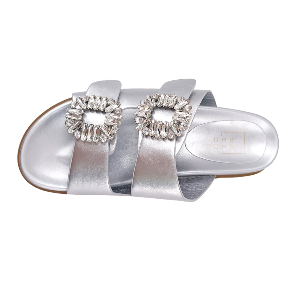Bridget Metallic Rhinestone Slide Sandals、mySite、gtrtttuynbv