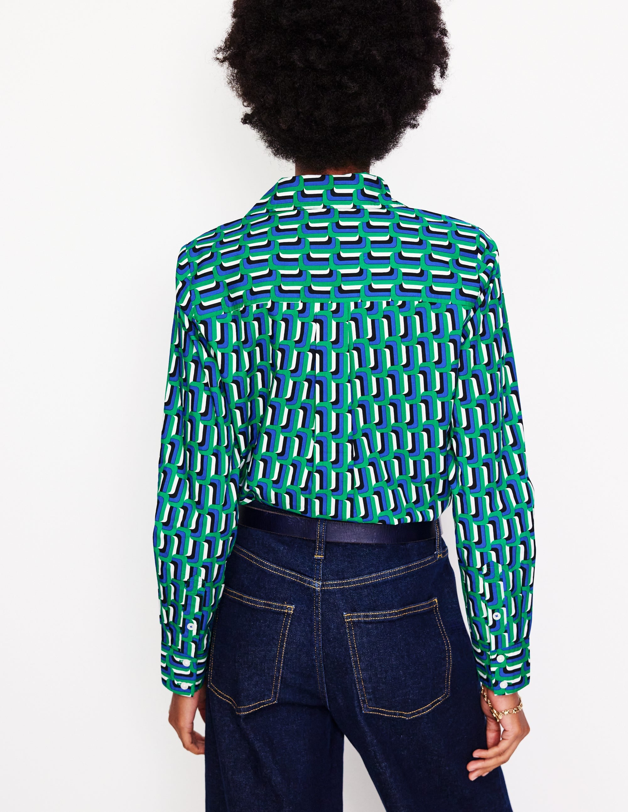  Sienna Cotton Shirt-Green and Blue, Falling Geo、mySite、ashleygrahame