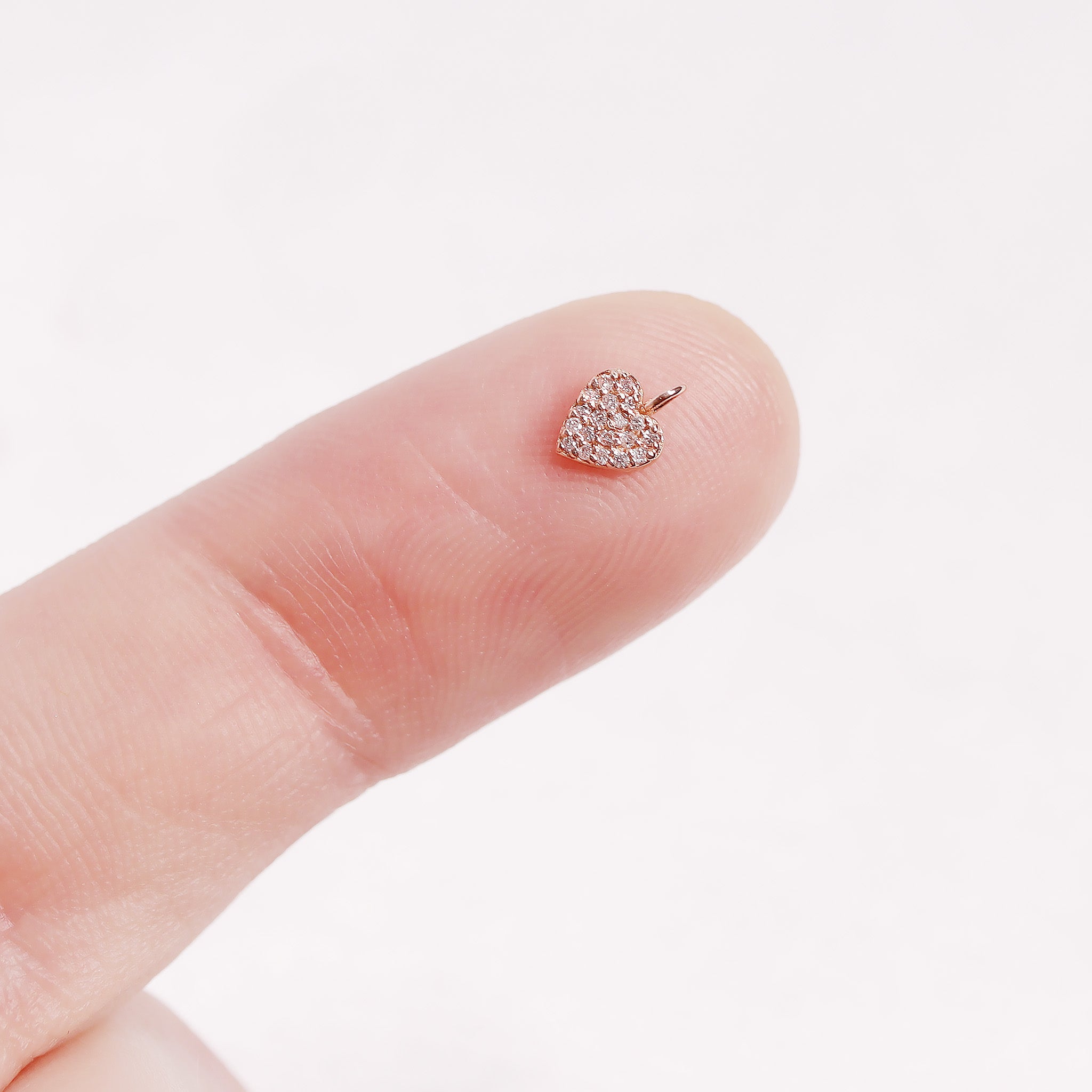 Permanent Jewelry 14K Solid Rose Gold Diamond Heart Charm / PMJ2001、mySite、dreamappss