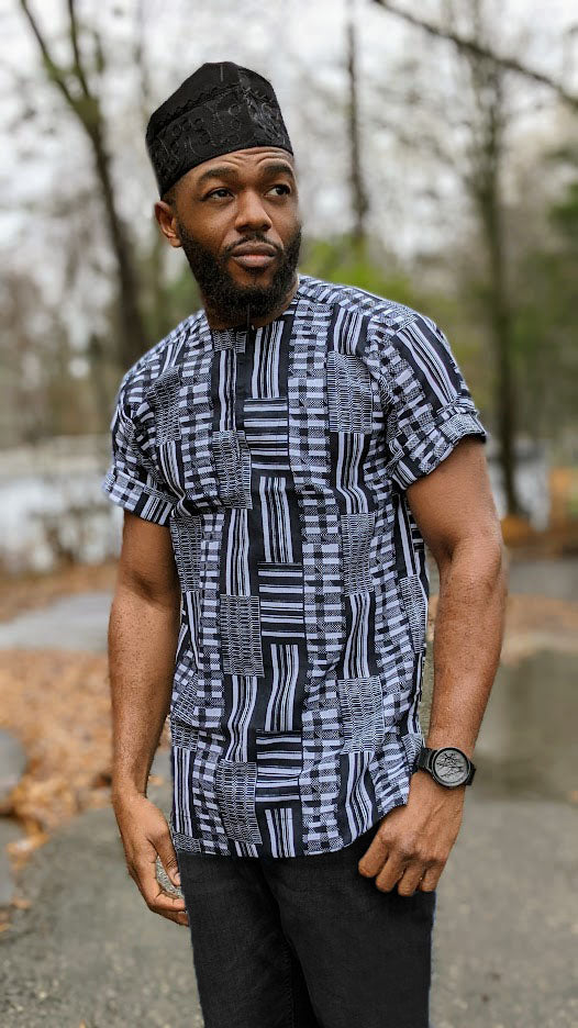 Adofo Black and White African Kente Print Ankara Dashiki Shirt-DPB0795M、mySite、solidvoid