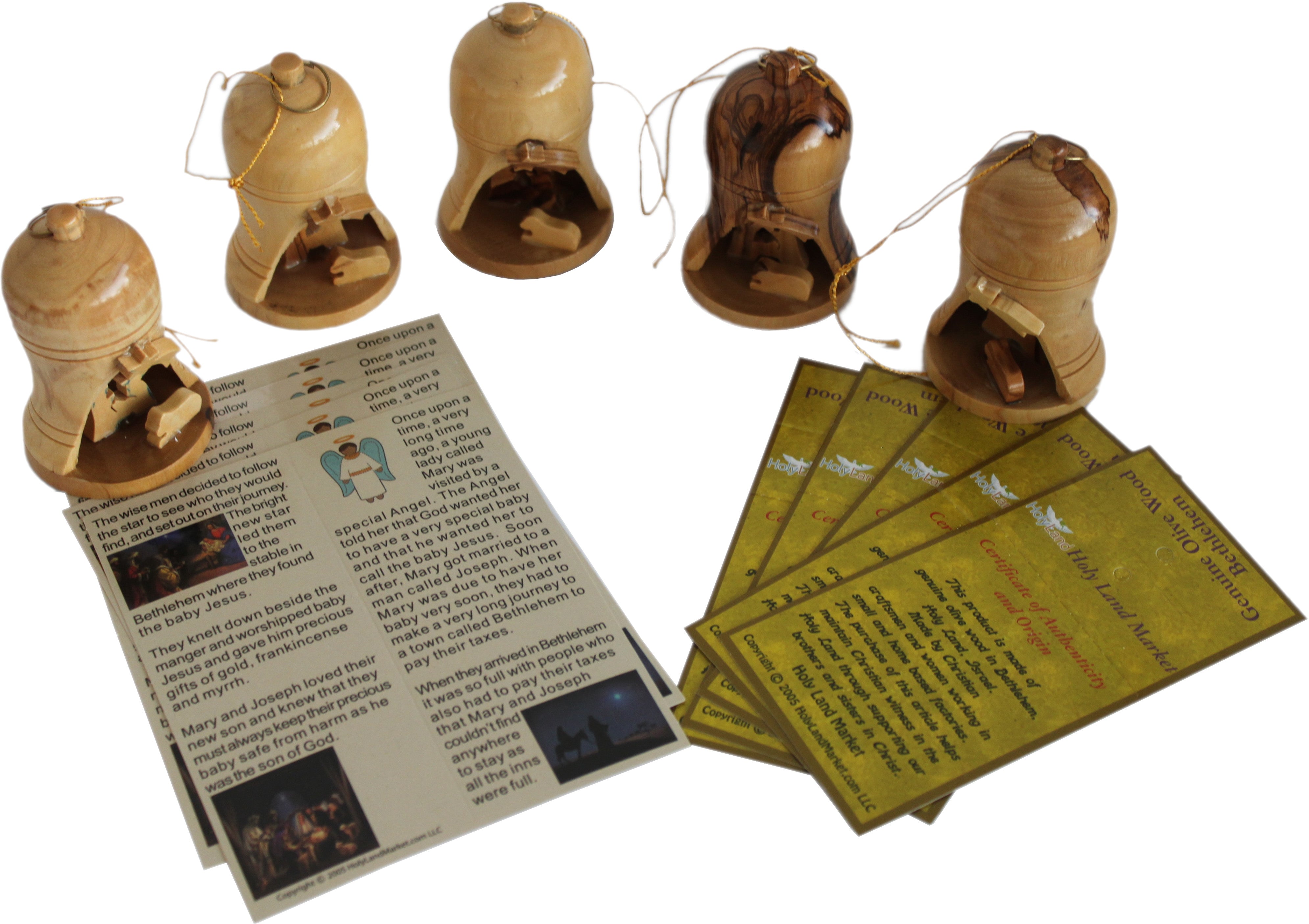 Holy Land Market Wood Ornaments - 3D Nativity Scene bell ornaments (2.75 each).、mySite、topwebapps