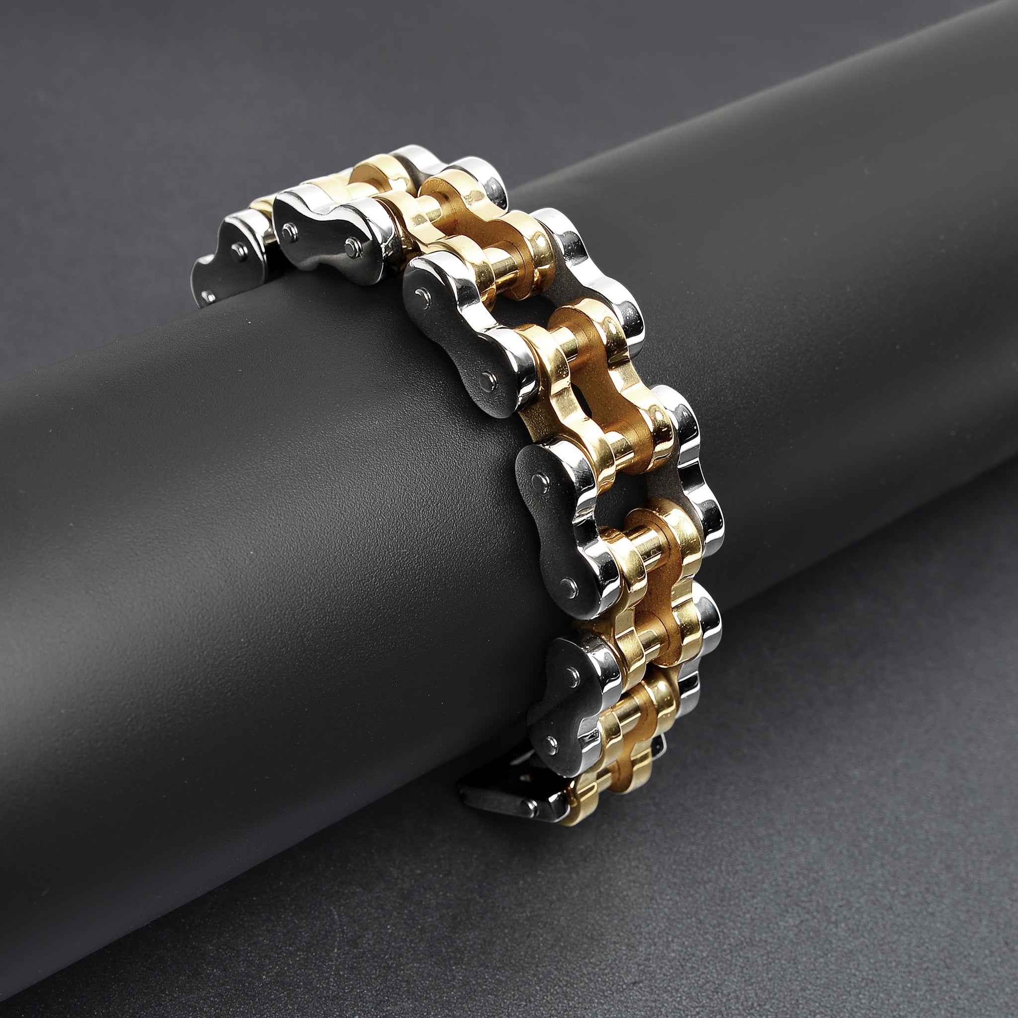 Stainless Steel And 18K Gold PVD Coated Bike Chain Bracelet / WCB1012、mySite、dreamappss