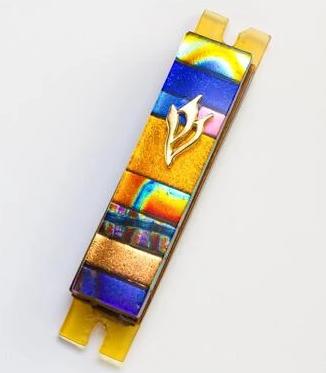 Blue and Gold Striped Fused Glass Mezuzah by Daryl Cohen、mySite、topwebapps