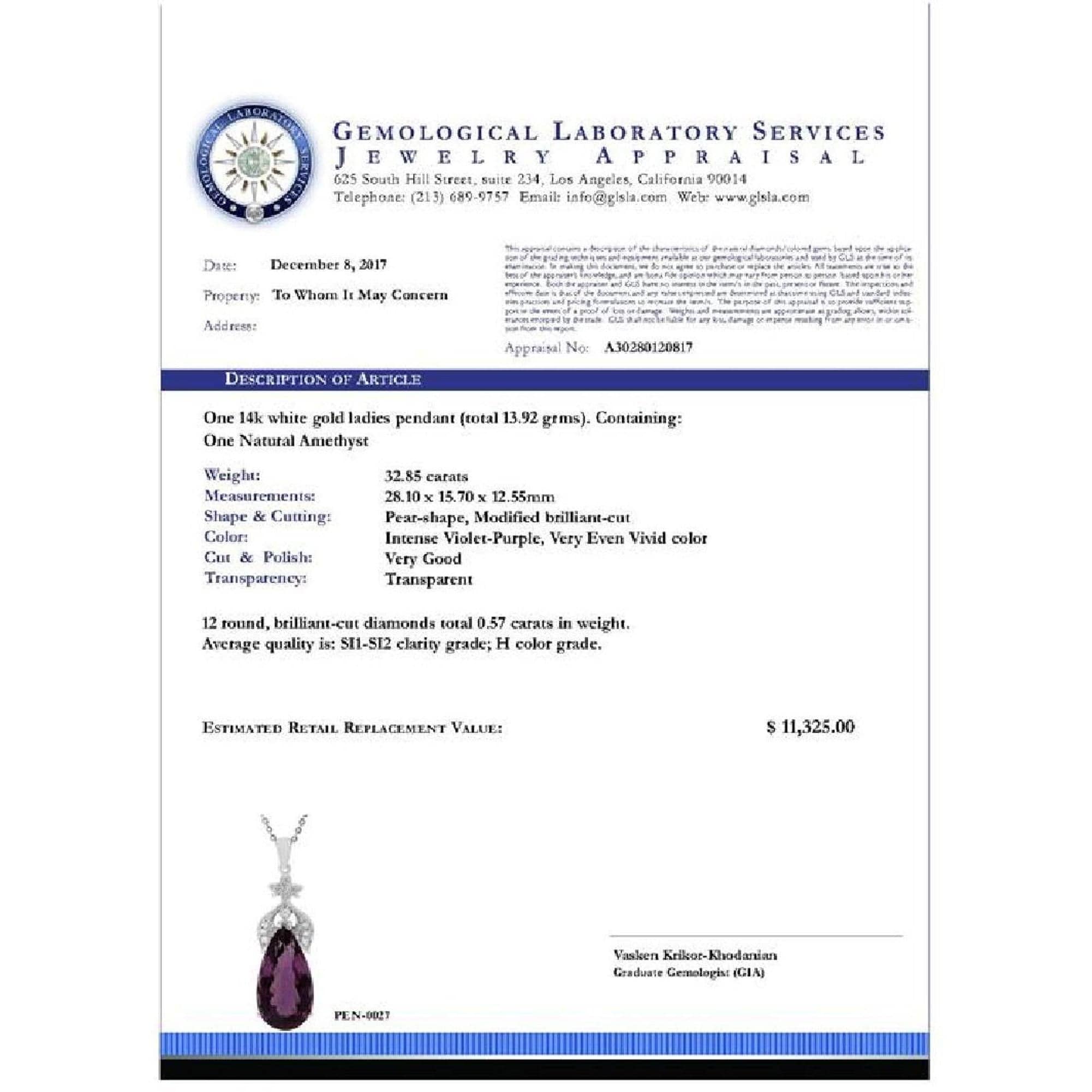 Amethyst and .57ct Diamond Pendant in 14K White Gold、mySite、g9winljtr