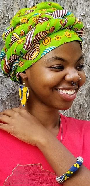 Green African Print Ankara Pre-tied Modu Hat-DP3843PT、mySite、solidvoid