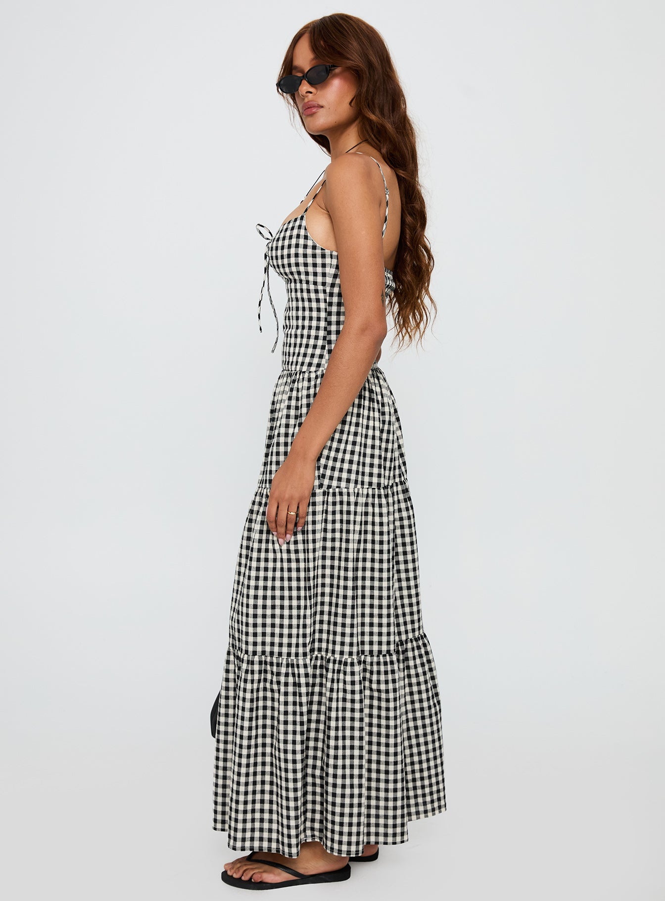 Avaleine Tiered Maxi Dress Black / White Check、mySite、solidvoid